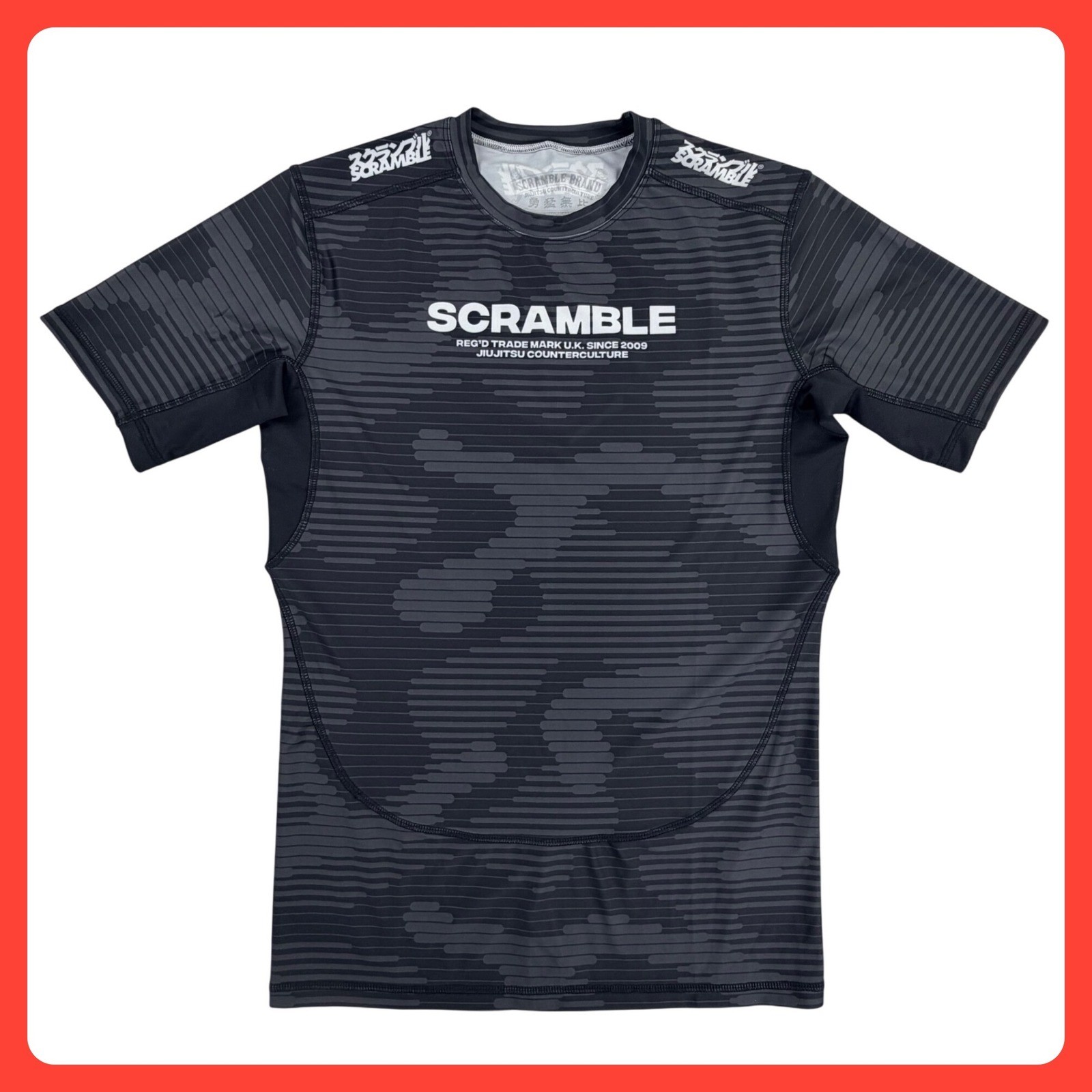 Scramble Jiu Jitsu Camo Shirt Men Medium Black Grey Rashguard Short Sleeve MMA