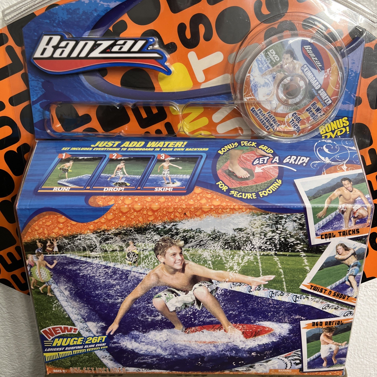 Banzai SkimBoard Surfer Pro Series. Skimboard With 26 Ft Long Surfing Slide .