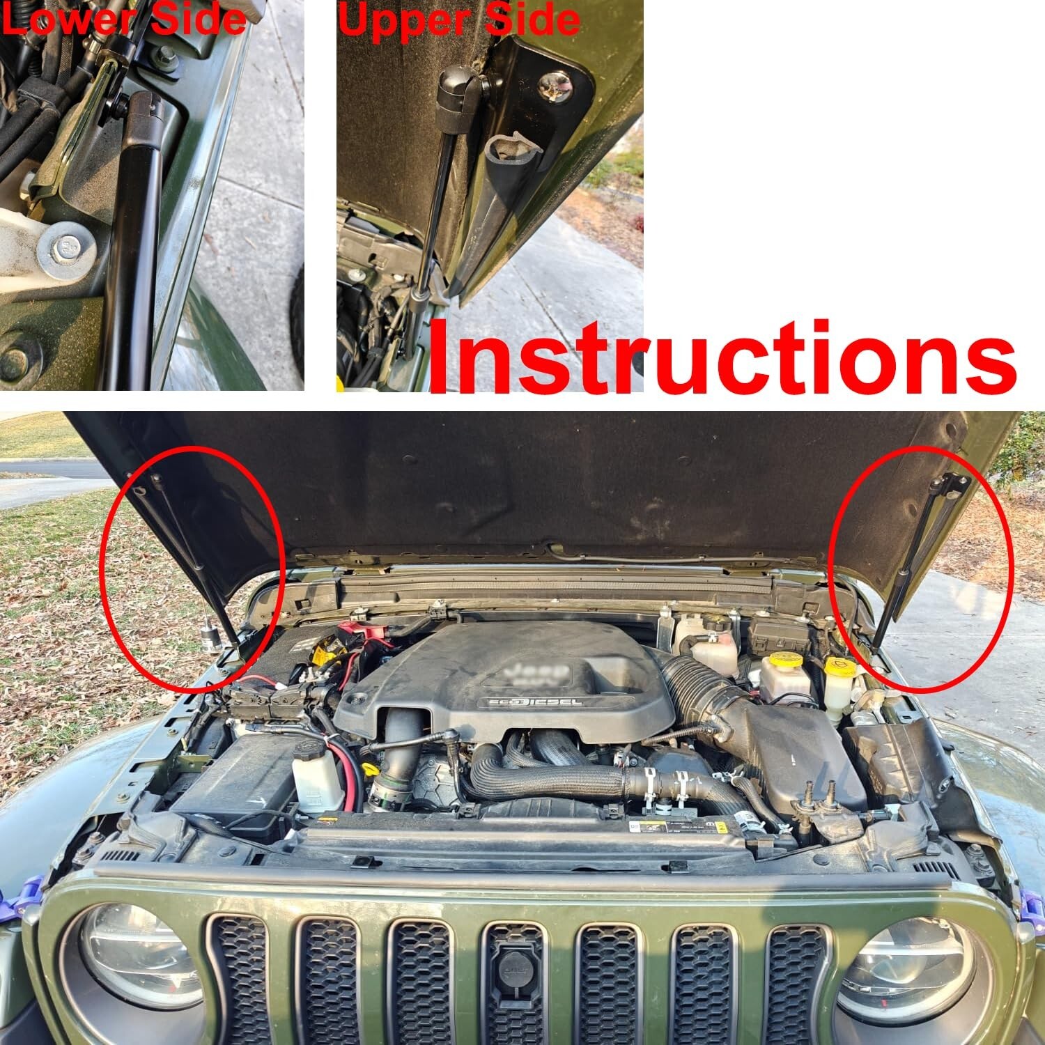Hood Struts Stainless Steel Bolt-in System Compatible with Wrangler JL 2018-2…