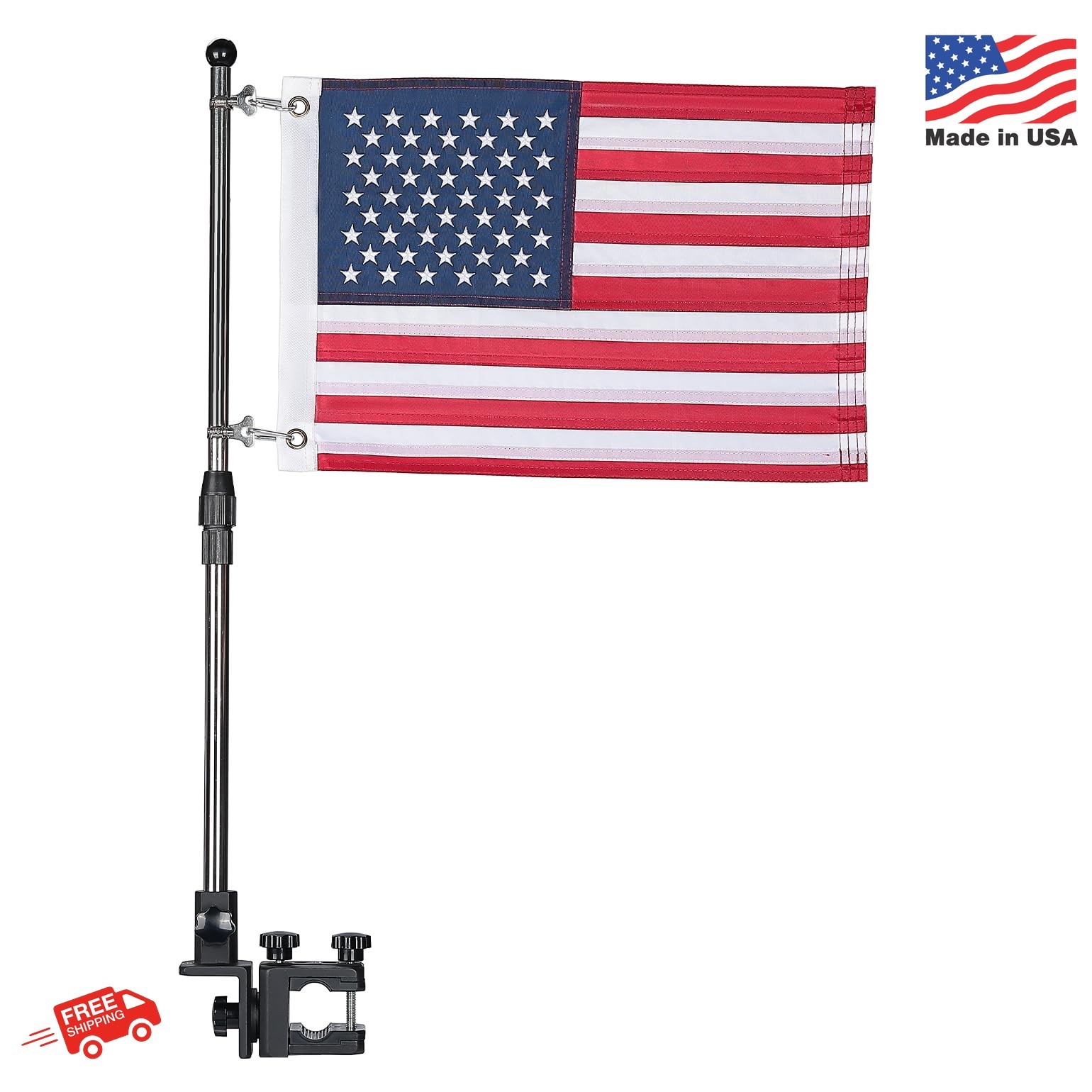 KEMIMOTO Boat American Flag Pole Kit, 360° Adjustable 12”x18” Pontoon Boat Fla