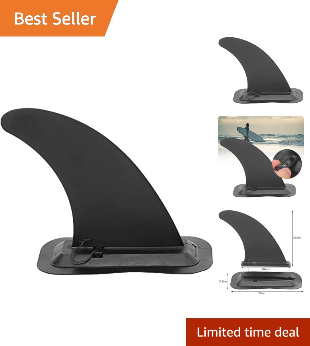 Lightweight PVC Paddle Board Fin with Clip – Easy Installation, 9.05″L x 4.13″W