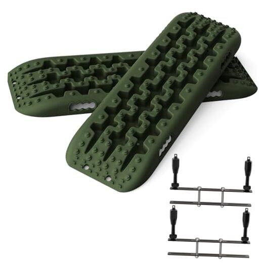 Recovery Traction Boards, 2PCS & Mounting Kit, Reinforced Off Road Army Green