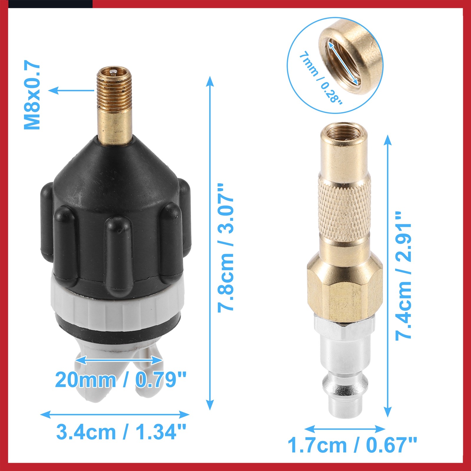 Boat Paddle Board Valve Adapter kit with America Type Push Inflatable Nozzle