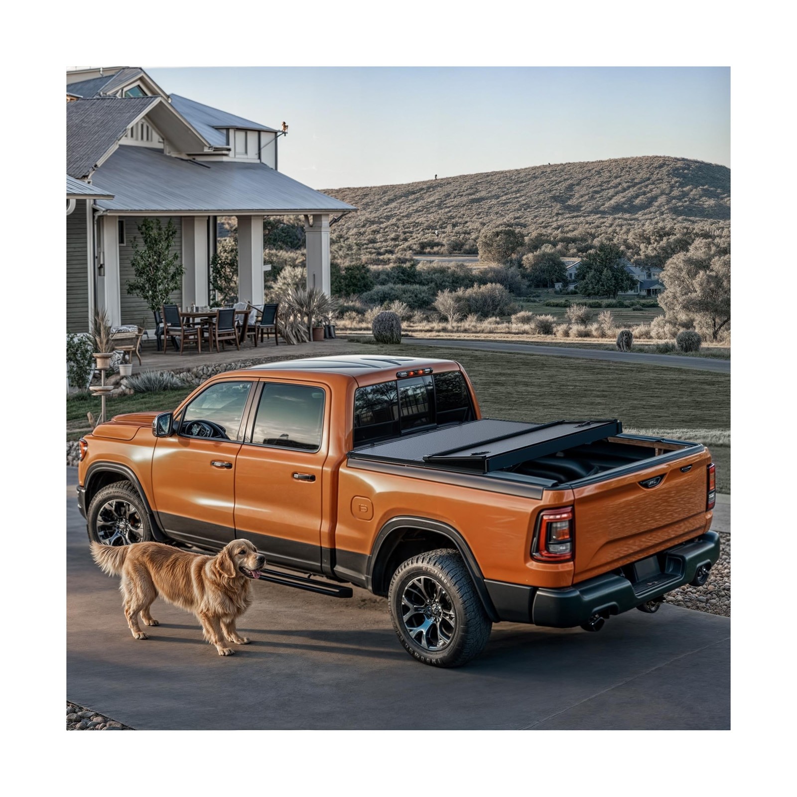 LEDKINGDOMUS Hard Trifold Truck Bed Tonneau Cover FRP Fits for Dodge Ram 1500…