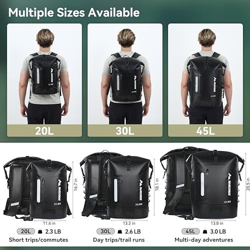 Waterproof Roll Top Backpack Dry Bag 20L/30L/45L, Ergonomic Cushioned Back, Hip