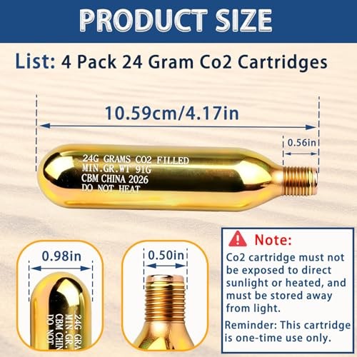 2Gram CO2 Rearming Cylinder 1/2-inch Replacement Thread CO2 4 4-Pack Metal