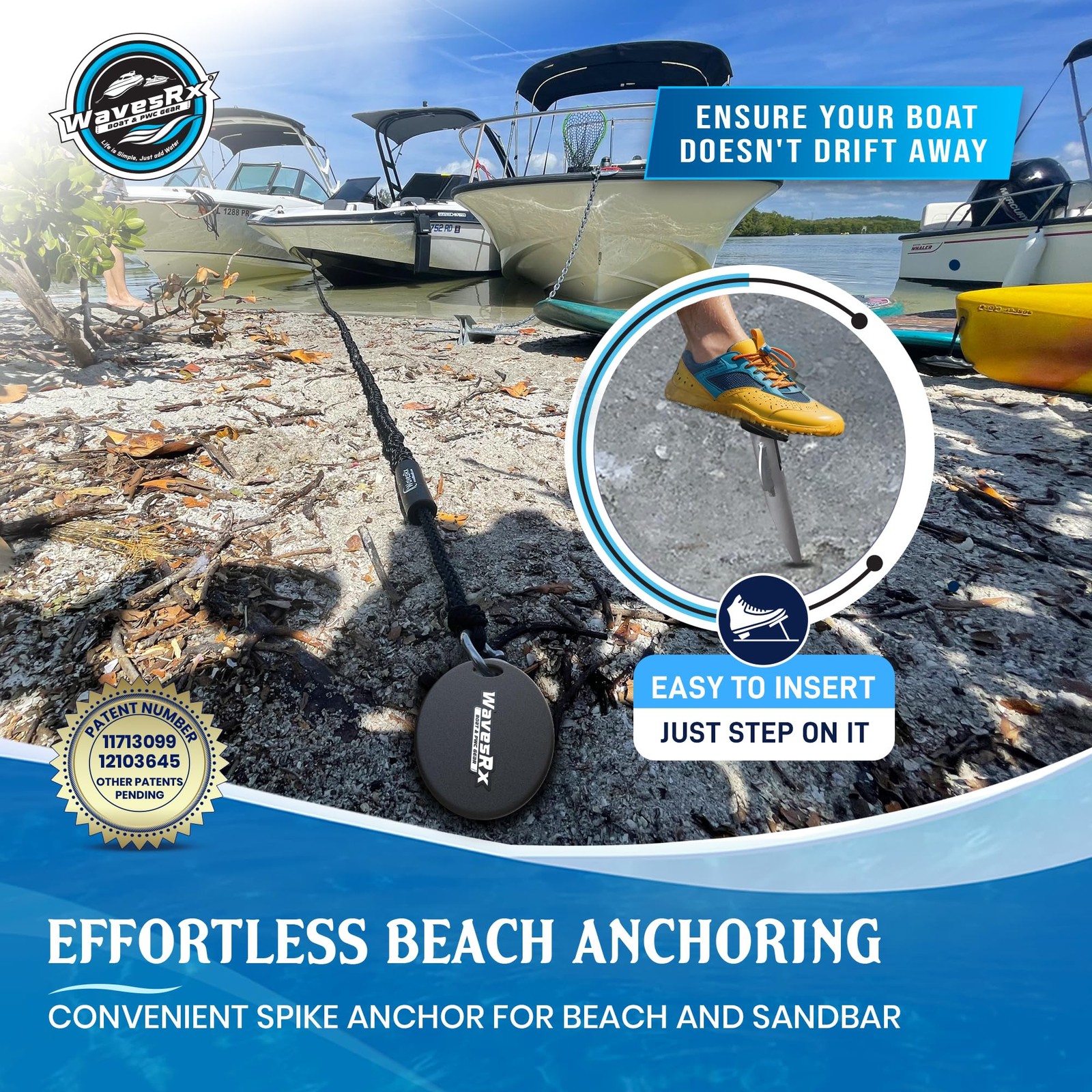 WAVESRX Ultra-Light Aluminum Beach Anchor for Jet Ski, Boat & Kayak
