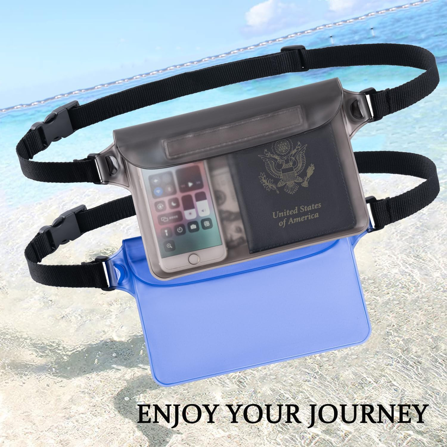 2-Pack Waterproof Pouch with Adjustable Waist Strap | Screen Touch Sensitive Dry