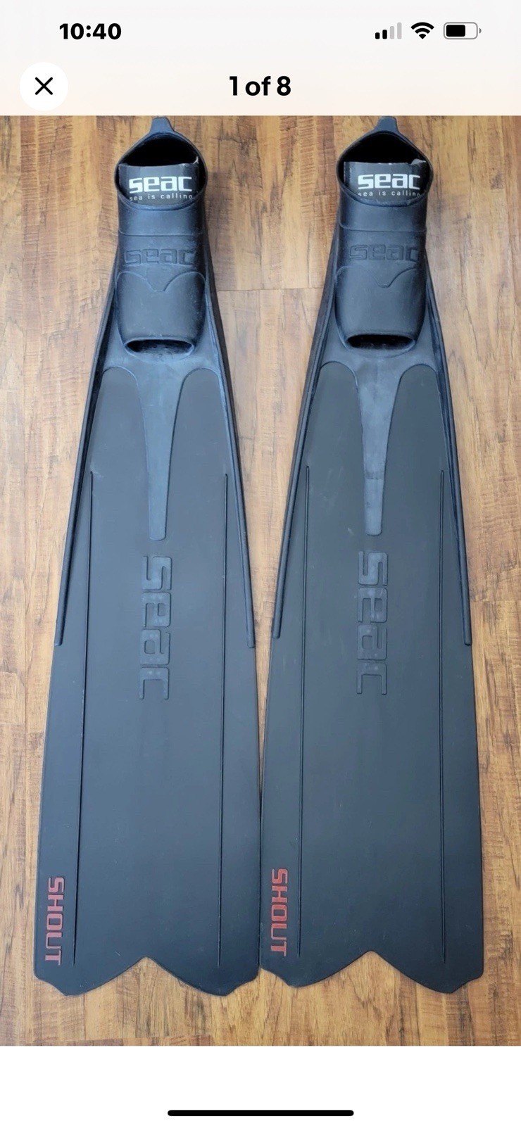 SEAC Shout Long Fins for Freediving, Scuba, Spearfishing, US Size 6.5, Euro 40