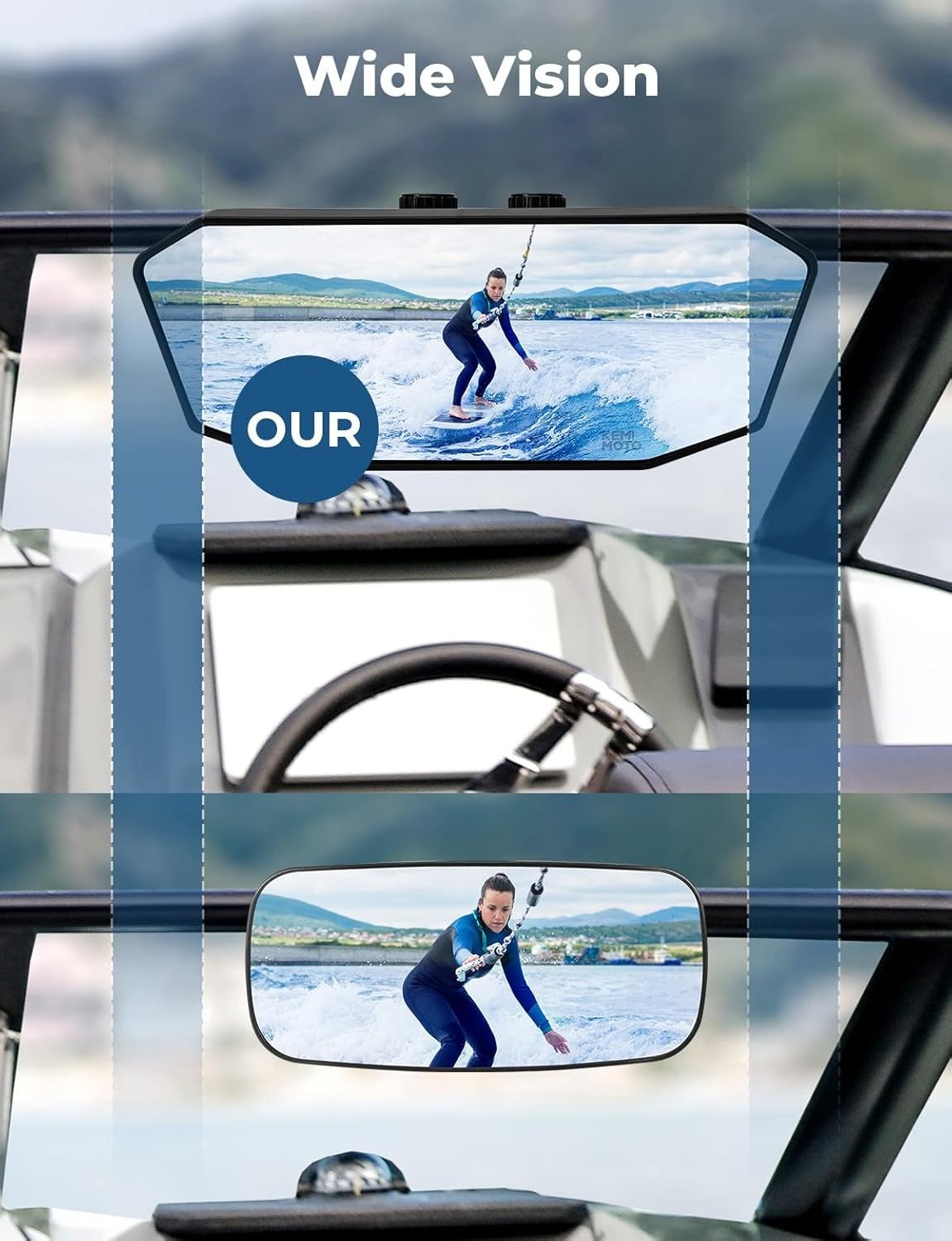 Marine Boat Mirror Upgraded Size 10.5 in x 4 in, Universal Boat Rear View Mir…