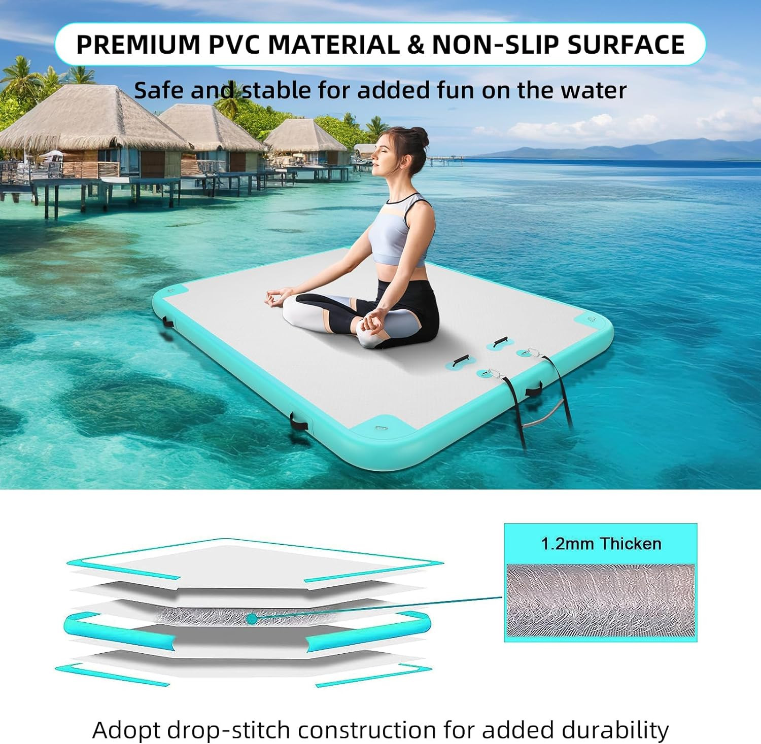 Inflatable Floating Dock Air Dock Platform Floating Island Raft with None-Slip S