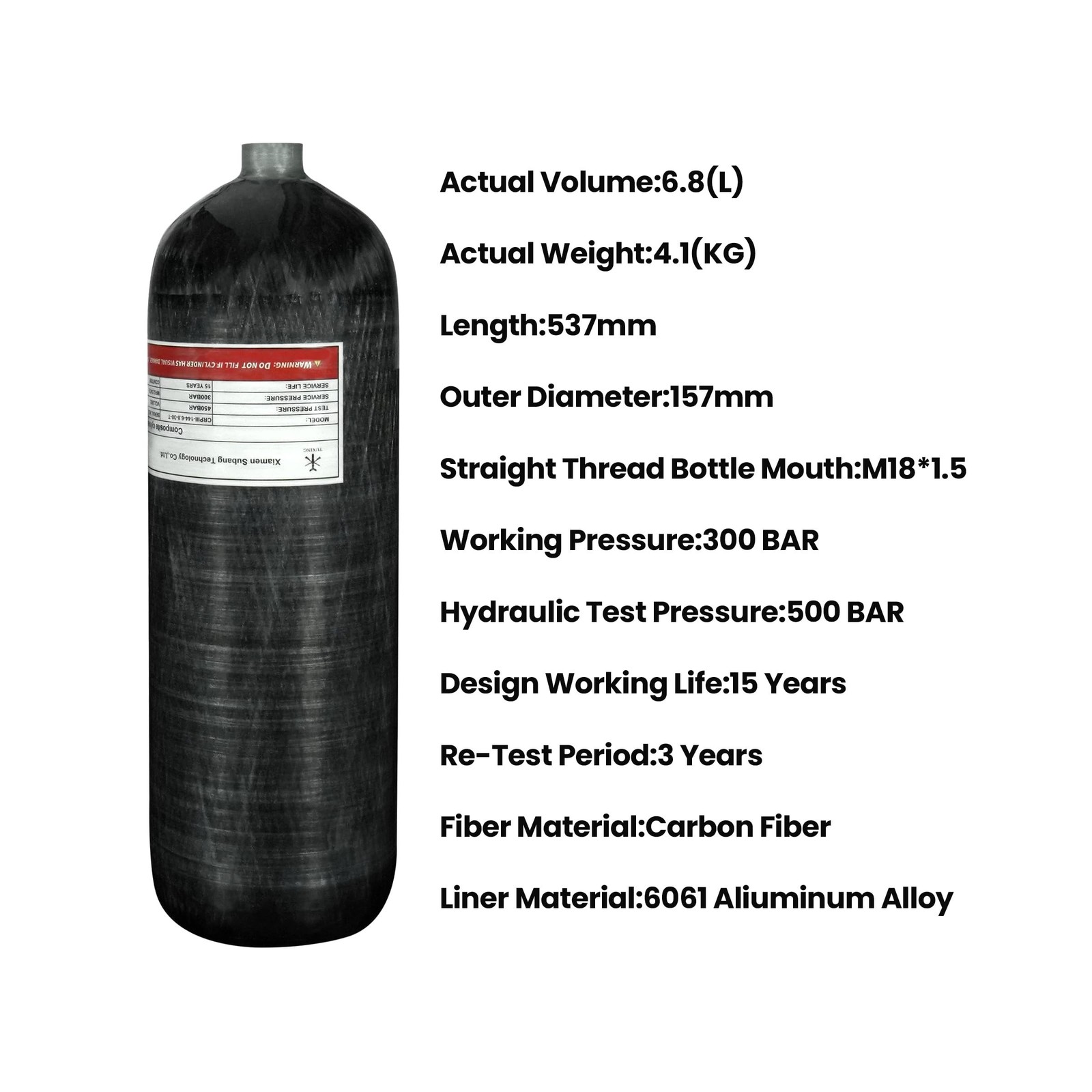 TUXING 4500psi Carbon Fiber Air Tank 6.8L, PCP Paintball Compressed Air Syste…