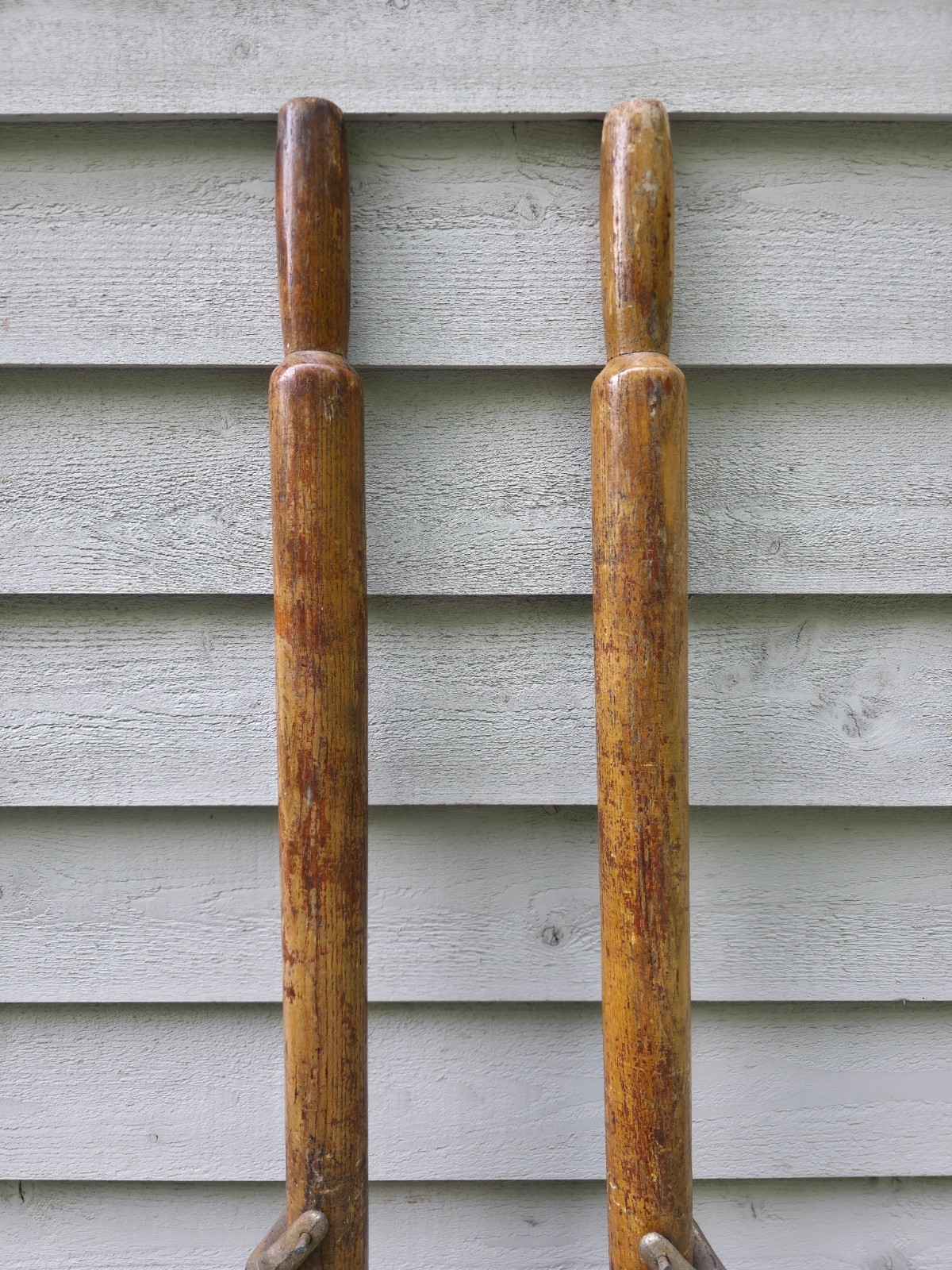 VINTAGE Old LIGHT BROWN Wooden Paddles Oars with OARLOCKS Measures 72″ 6 ft