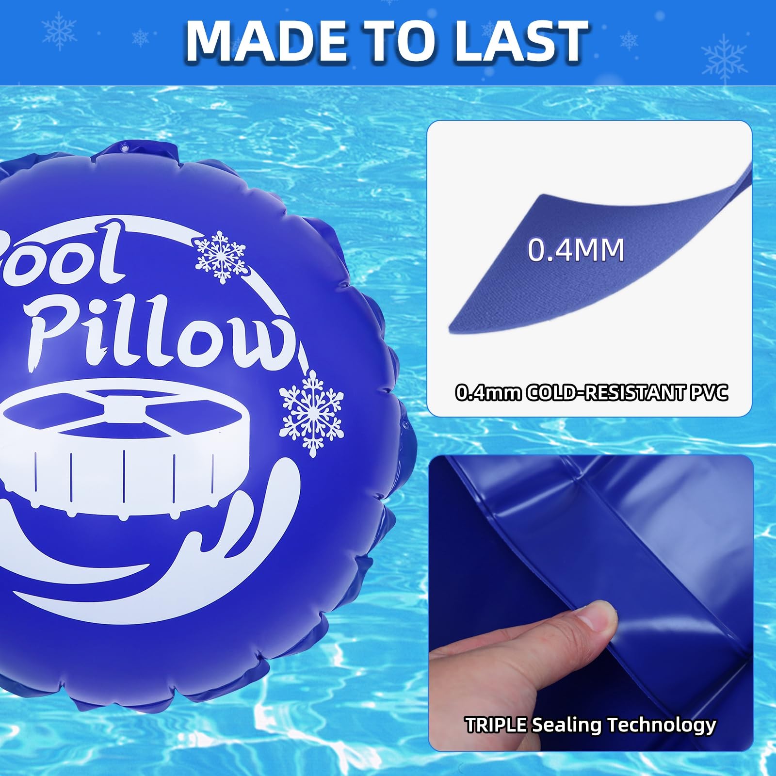 2Pcs 4x4Ft Pool Pillows for Above Ground Pools, 0.4mm PVC Cold-Resistant Air …
