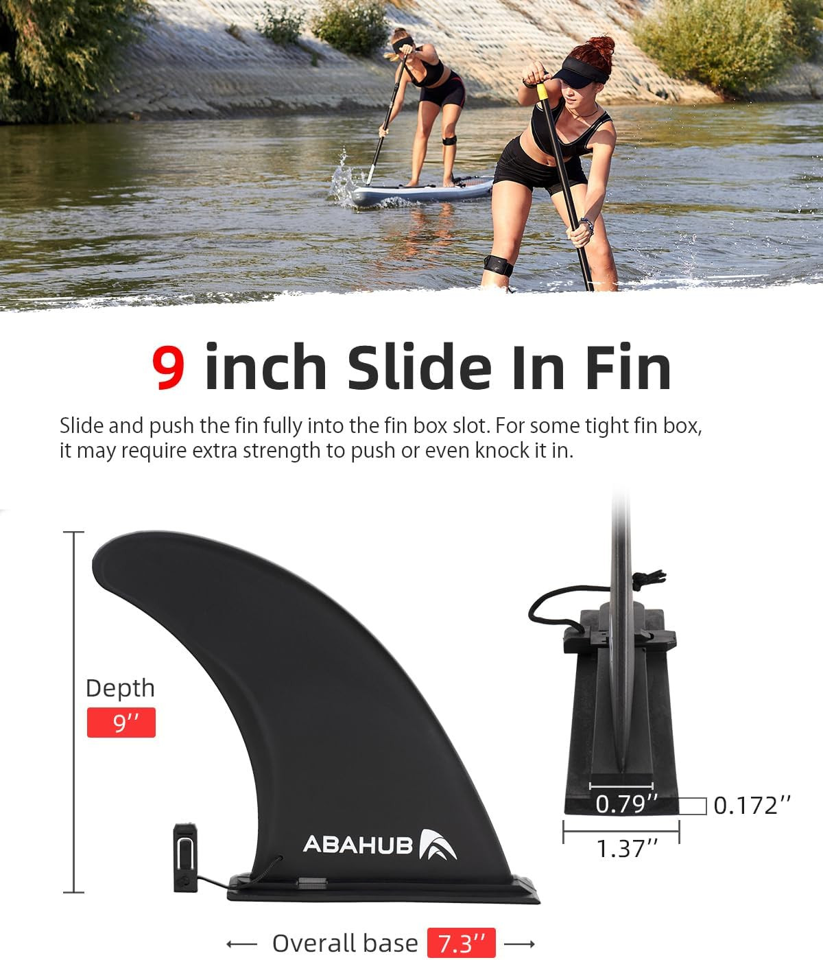 Abahub 9/10” SUP Single Center Fin with 1 Fin Screw, Fiberglass Reinforeced 9/1
