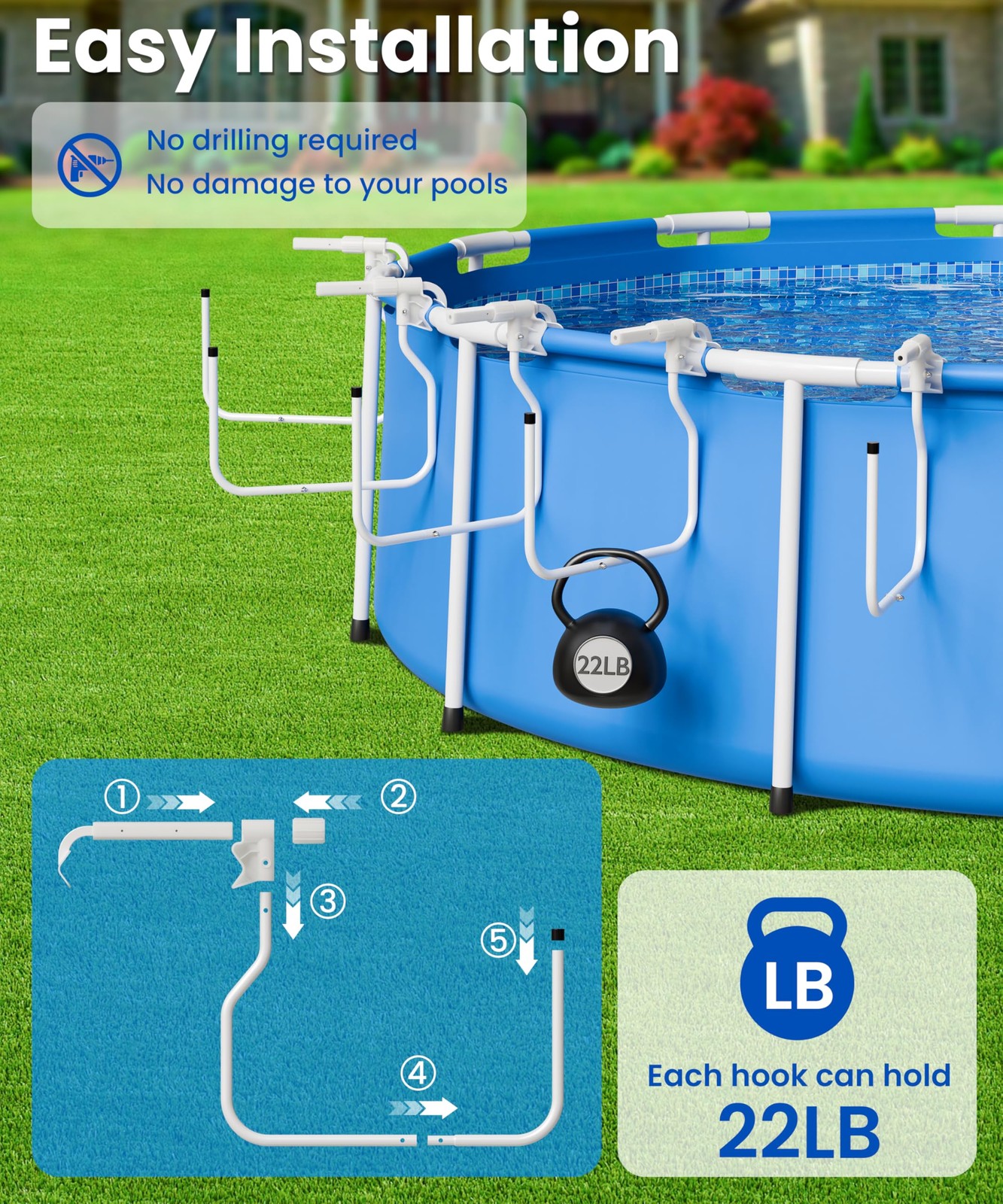 Teisaiko Upgraded 5-Pack Solar Cover Holder for Above Ground Pool, Adjustable…