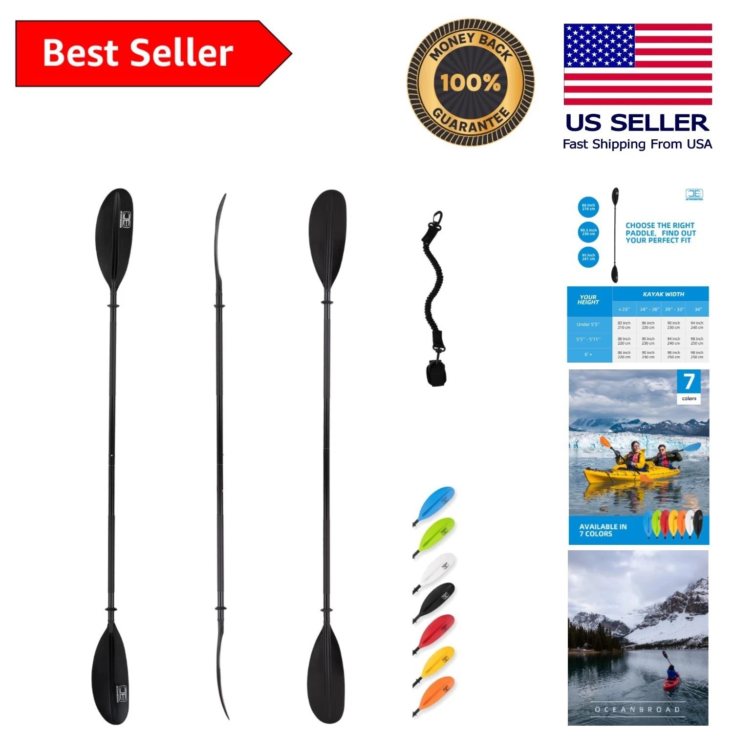 High-Quality 95-Inch Kayak Paddle – Perfect for Beginners & Intermediates