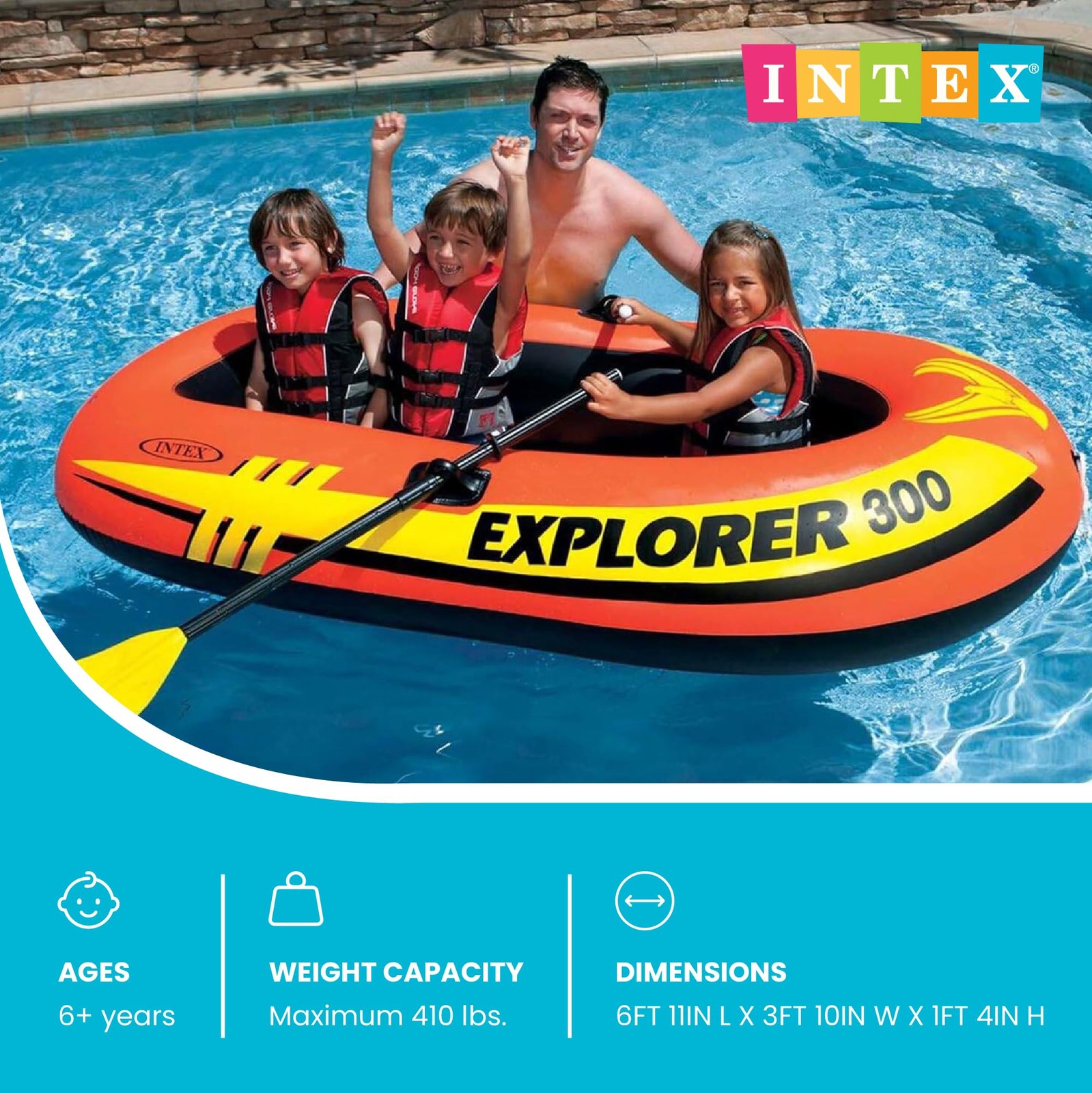 INTEX 58332EP Explorer 300 Inflatable Boat Set: Includes 3 Person, Yellow