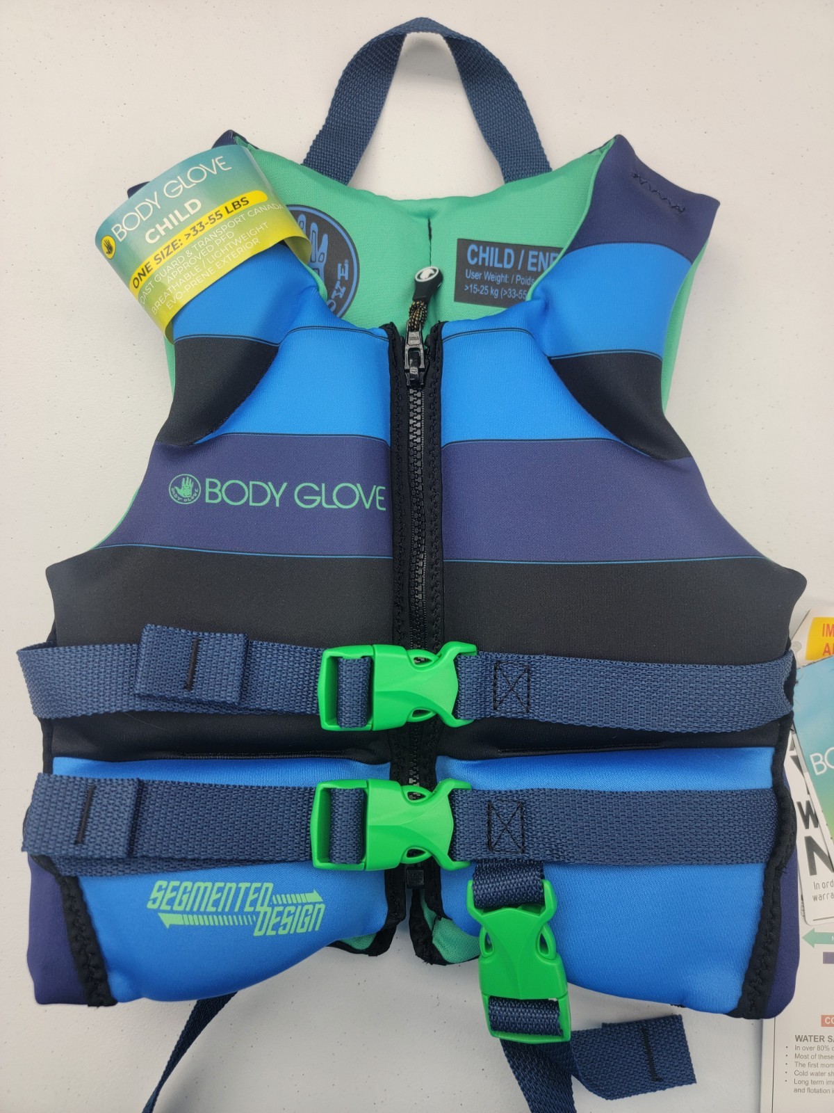 Body Glove PFD Life vest Youth Child Boy’s 33-55 pounds, Blue Black Green NEW