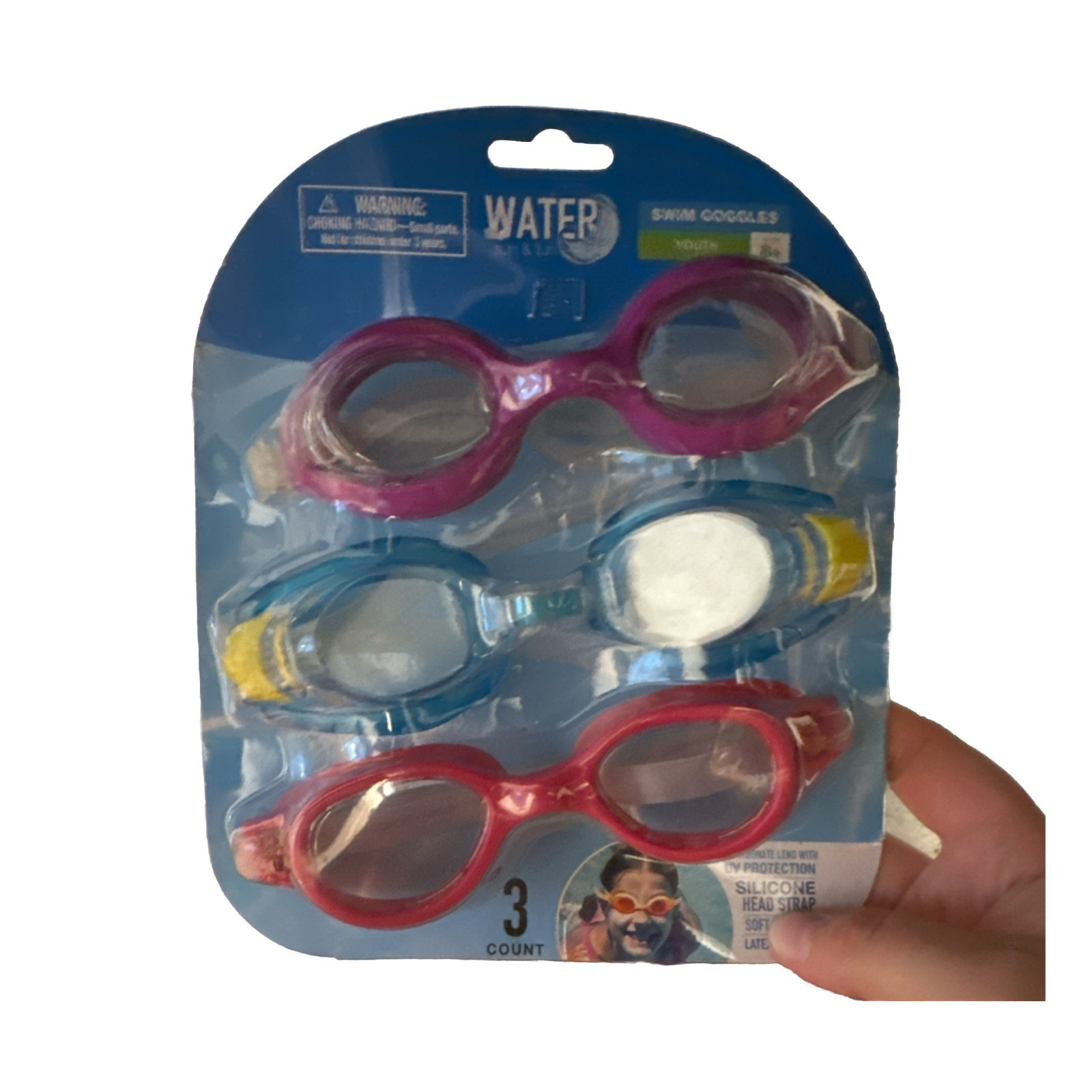 Water Sports & Fun Youth Swim Goggles 3 Count Silicone Strap UV Protection