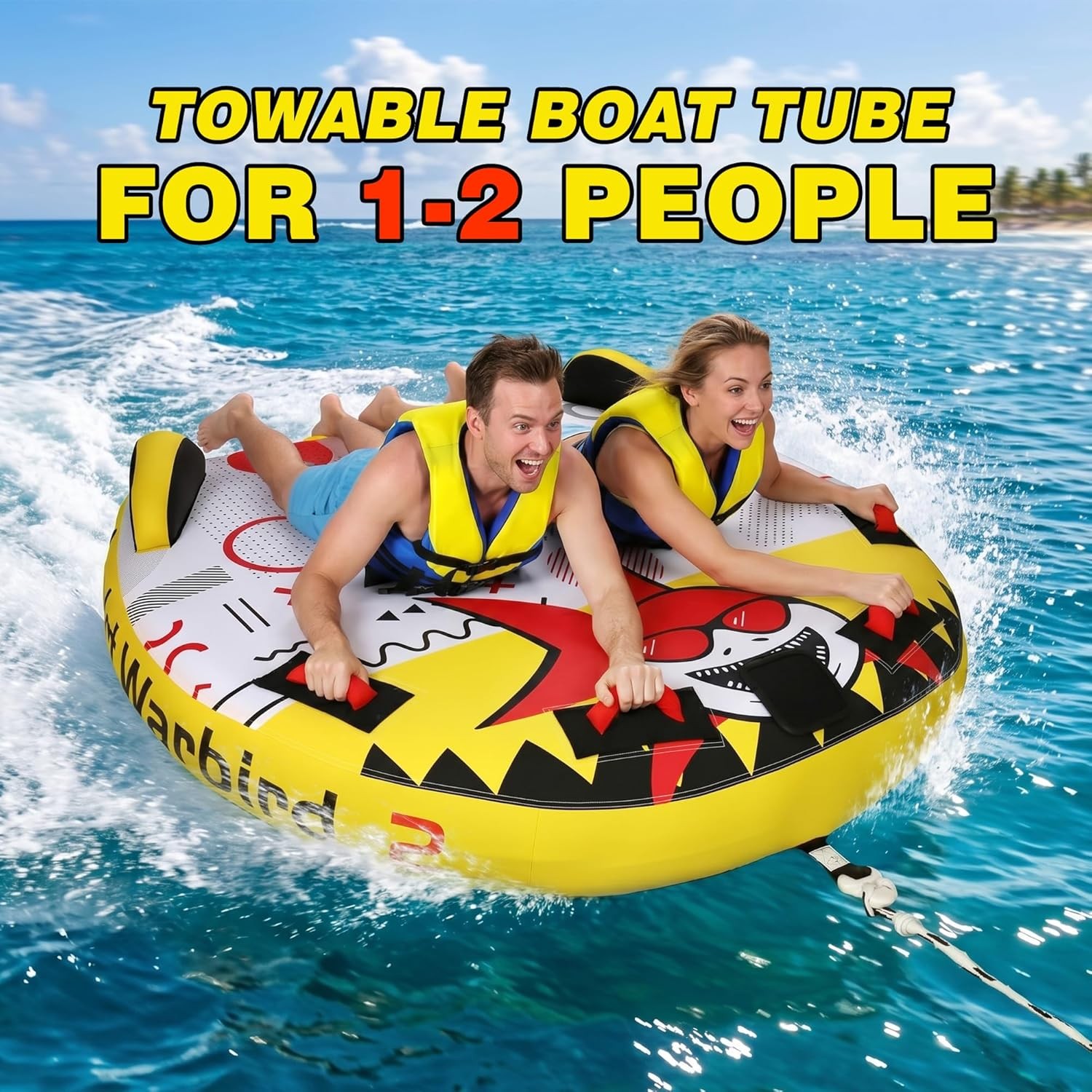 Towable Tube Boating 2 Person Lay-On Style Inflatable Towable W/ Heavy Duty