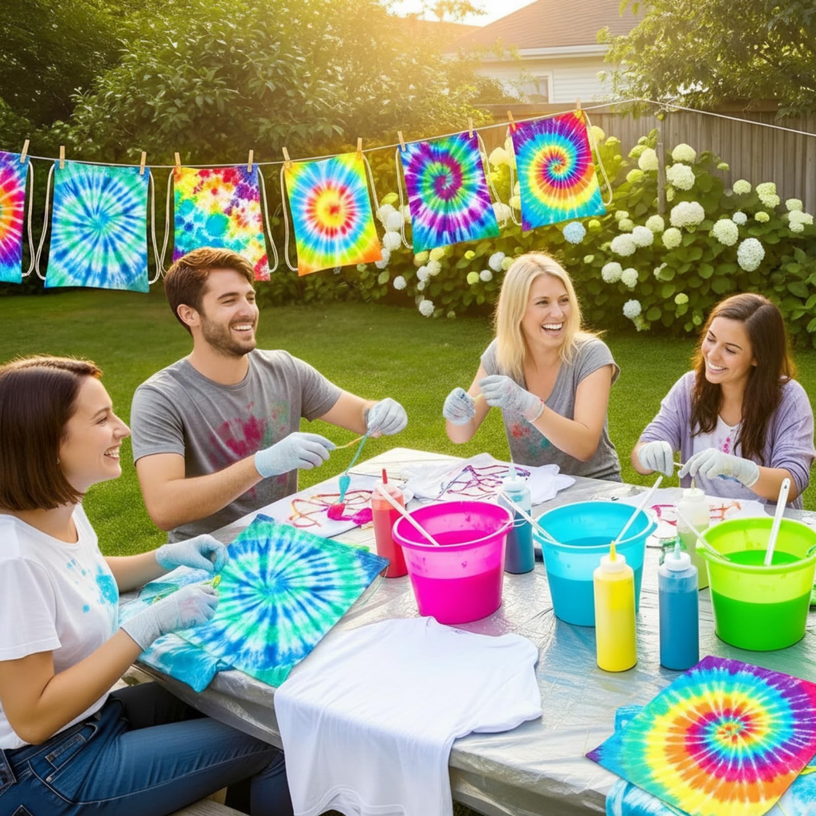 Saintrygo 12 Pieces 12/6 Pcs Tie Dye Cotton Drawstring Bags One Size, White