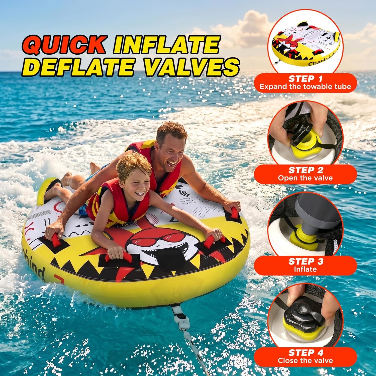 Towable Tube Boating 2 Person Lay-On Style Inflatable Towable W/ Heavy Duty