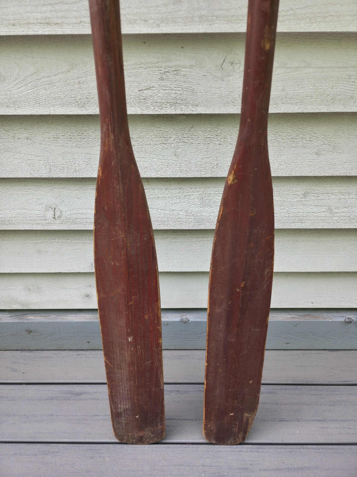 VINTAGE Old Wooden Paddles Oars DARK BROWN LONG Measures 84″