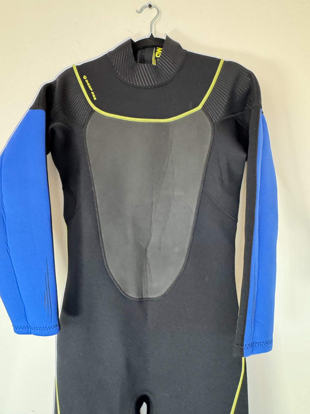 Deep See 3mm Full Wetsuit Mens Medium Black Blue Back Zip Surf Dive