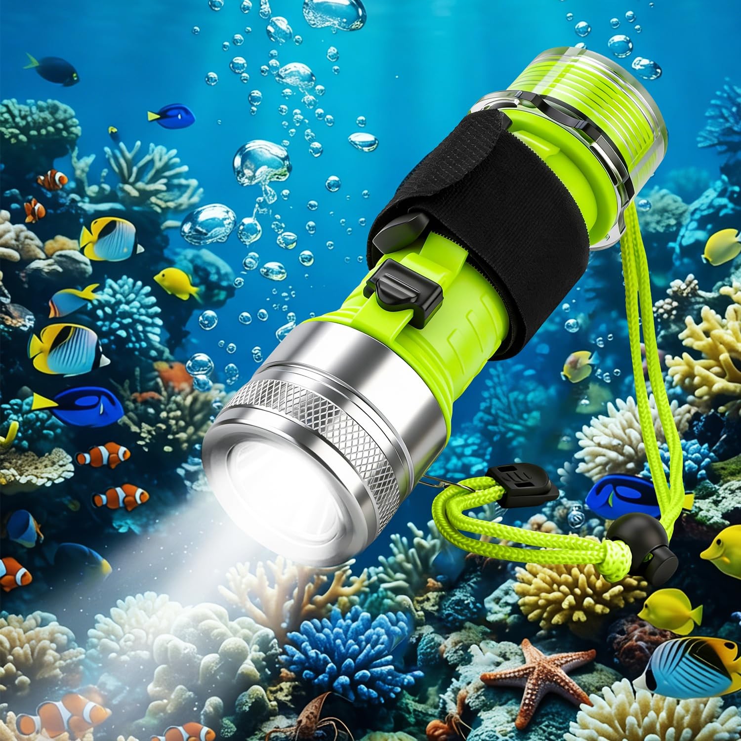 Diving Flashlight 1500 Lumen LED, Waterproof Rechargeable Torch for Night Diving