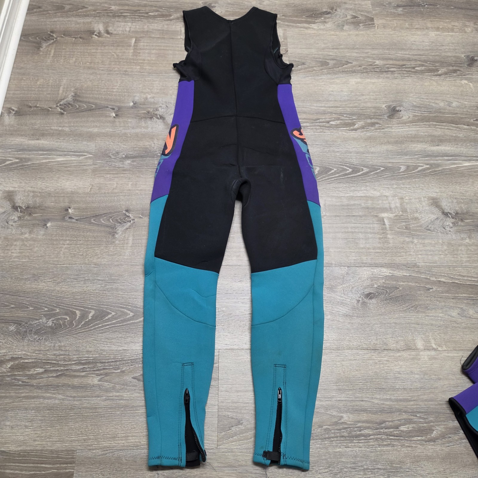 Vintage Slippery USA 2 Piece Wetsuit Set Jacket Farmer John Teal Purple Youth XL