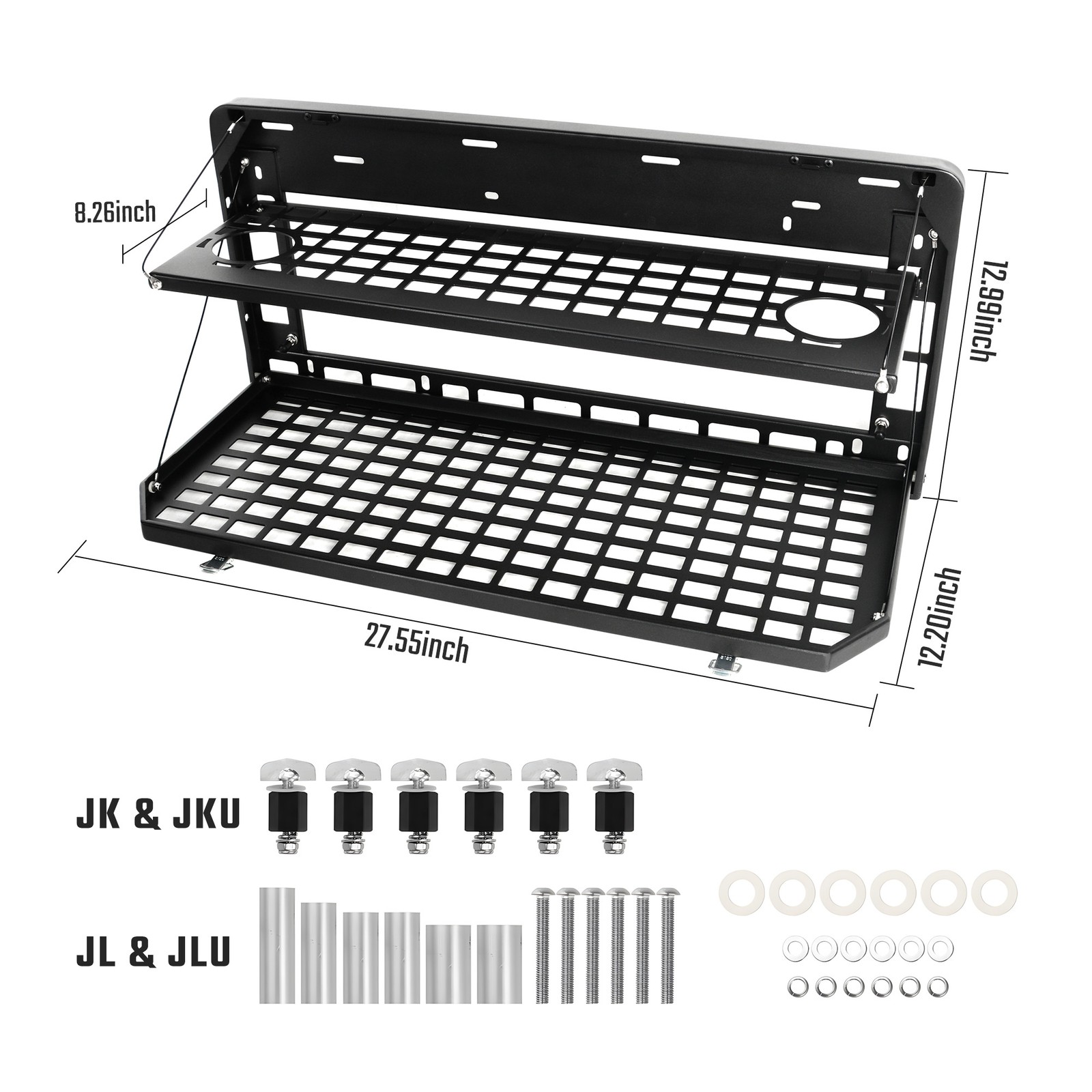 Tailgate Table for Jeep Wrangler JK JL, Folding 2-Tier Cargo Rack Molle Panel