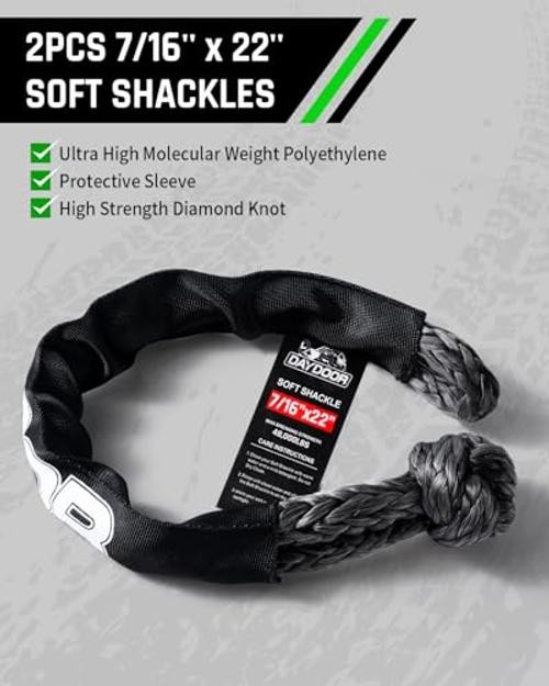 Recovery Tow Rope Kit with 2 Soft Shackles, 7/16 Inch x 30 ft 31,200 Lbs