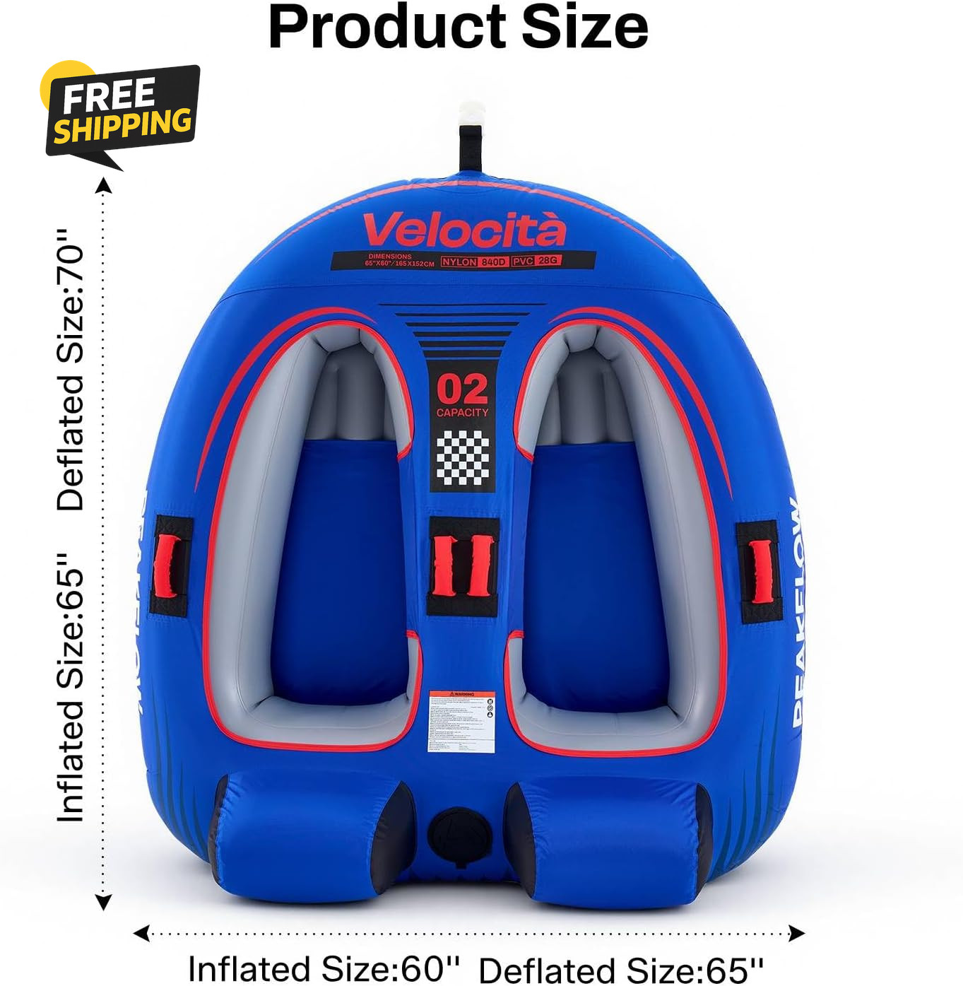 2 Person Towable Tube Boat Inflatable Towable Water Tube Lake Ocean 65x60in