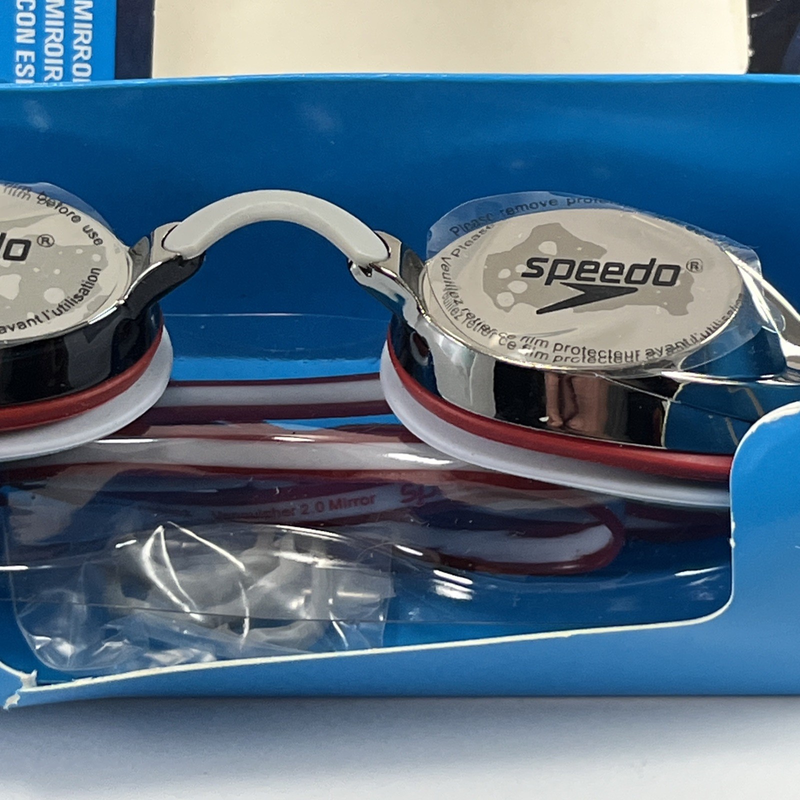 Speedo Women’s Vanquisher 2.0 Mirrored Competitive Swim Goggles Red White Open