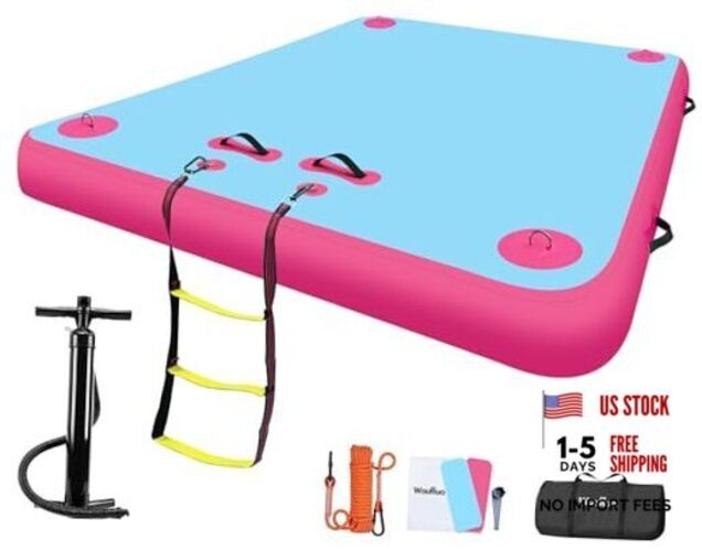 Inflatable Floating Dock for Lakes, Thick 5 ft x 6 ft x 6″ Knockout Pink+Cyan