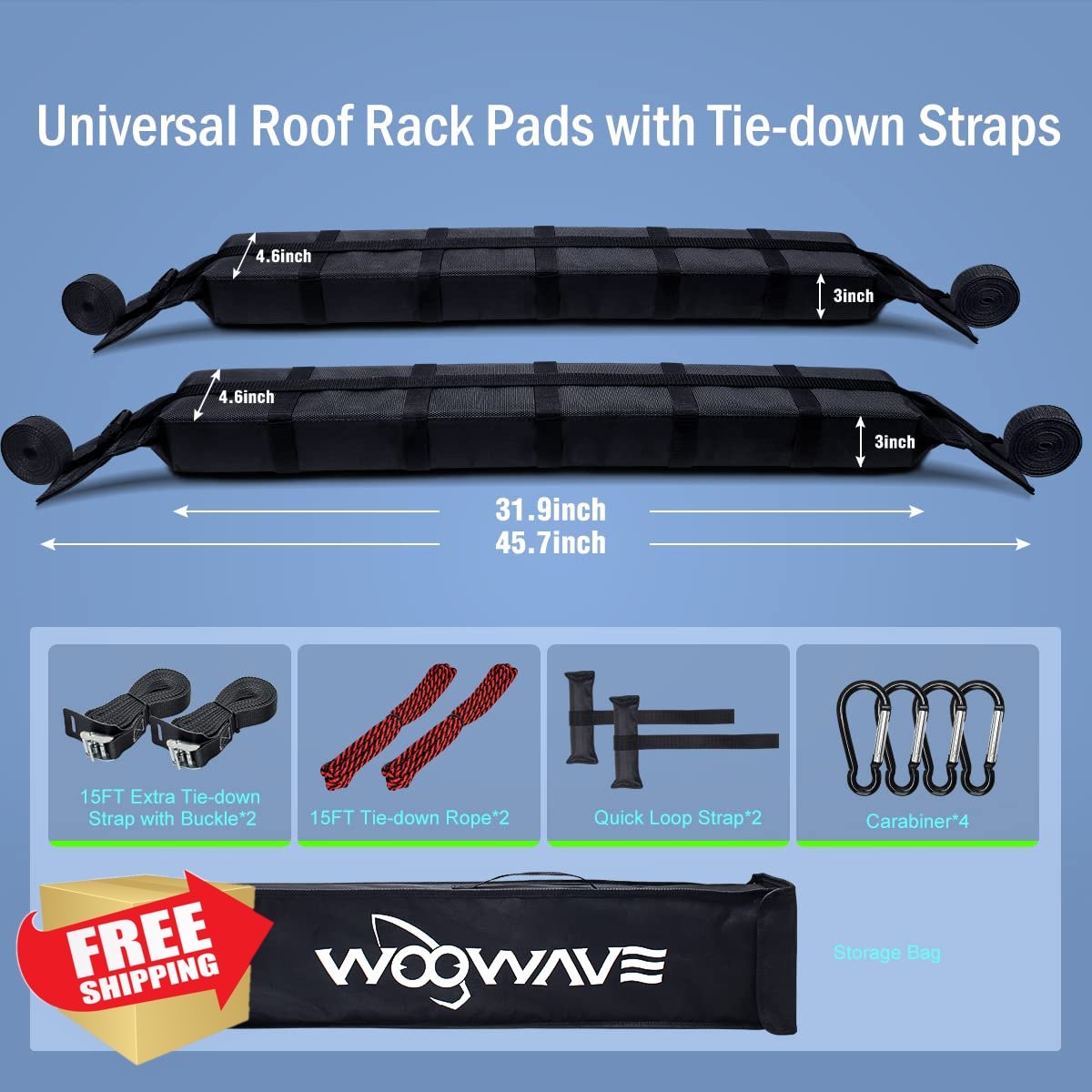 WOOWAVE Kayak Roof Rack Pads Upgraded