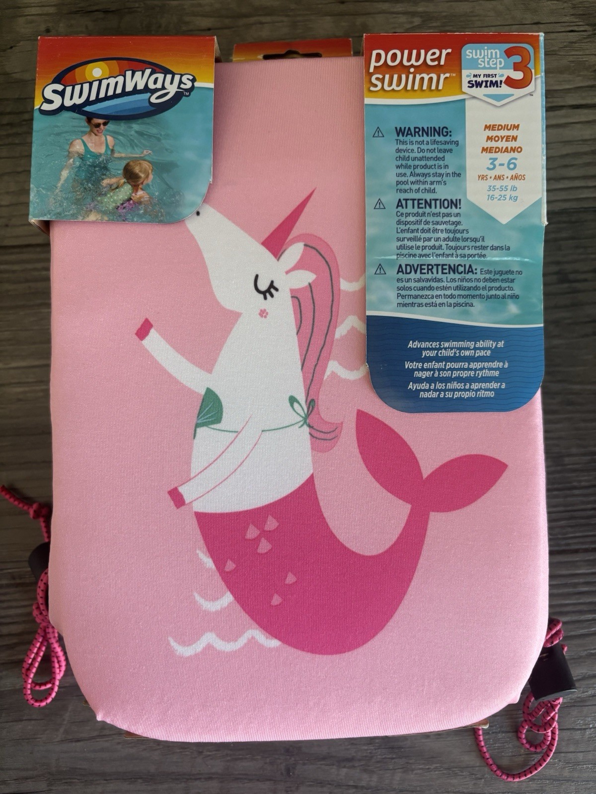 SwimWays Power Swimr Training Aid Medium 3-6 years 35-55 LB Pink New