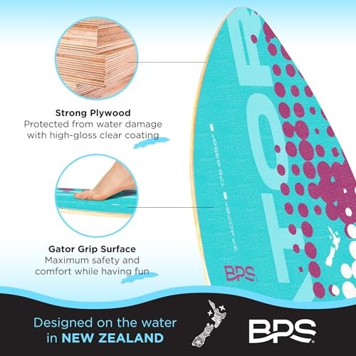 New Zealand ‘Gator’ Skimboard with Colored EVA Grip 35 Inch Fluorescent Blue