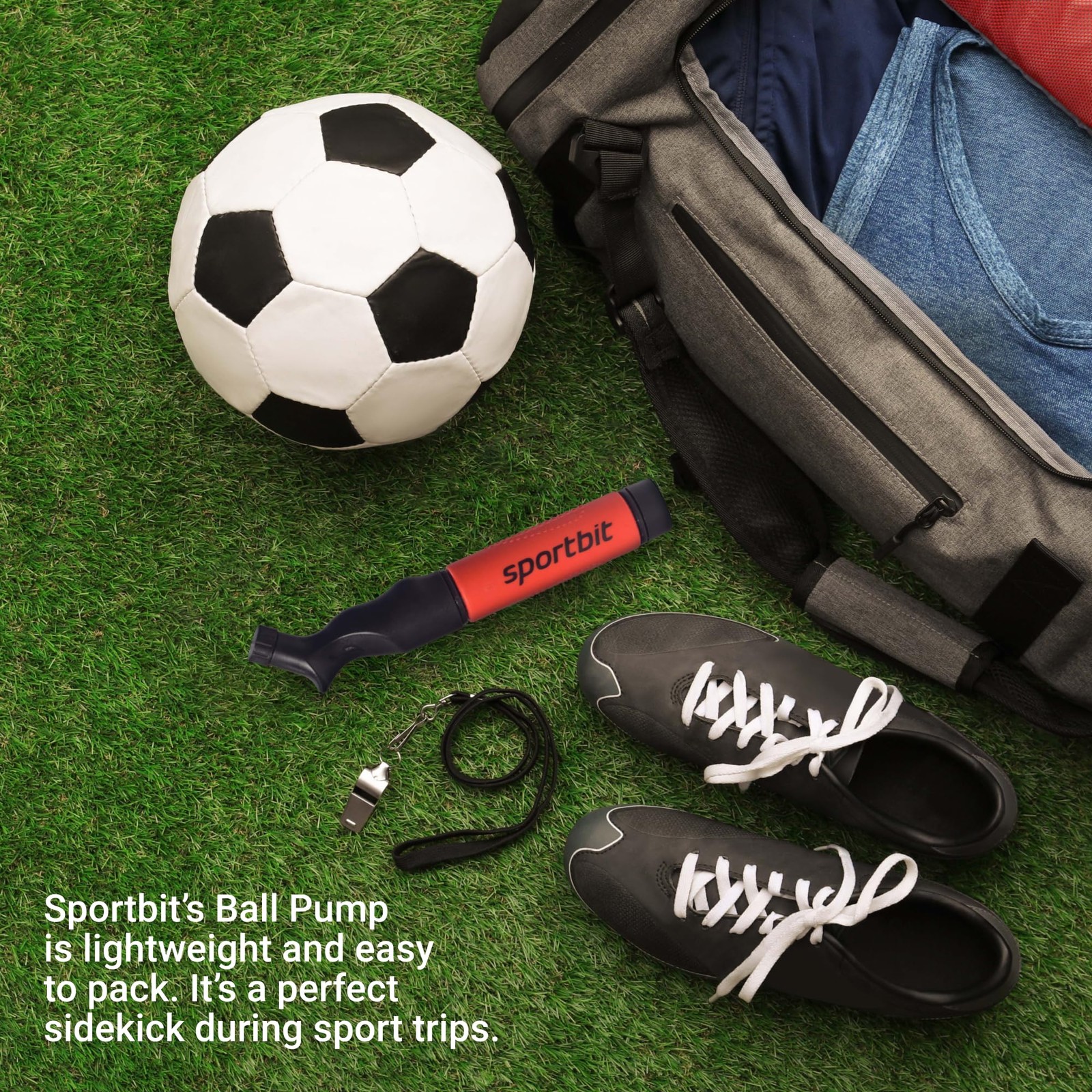 SPORTBIT Ball Pump for Sports Balls – Push & Pull Inflating System – Hand RED