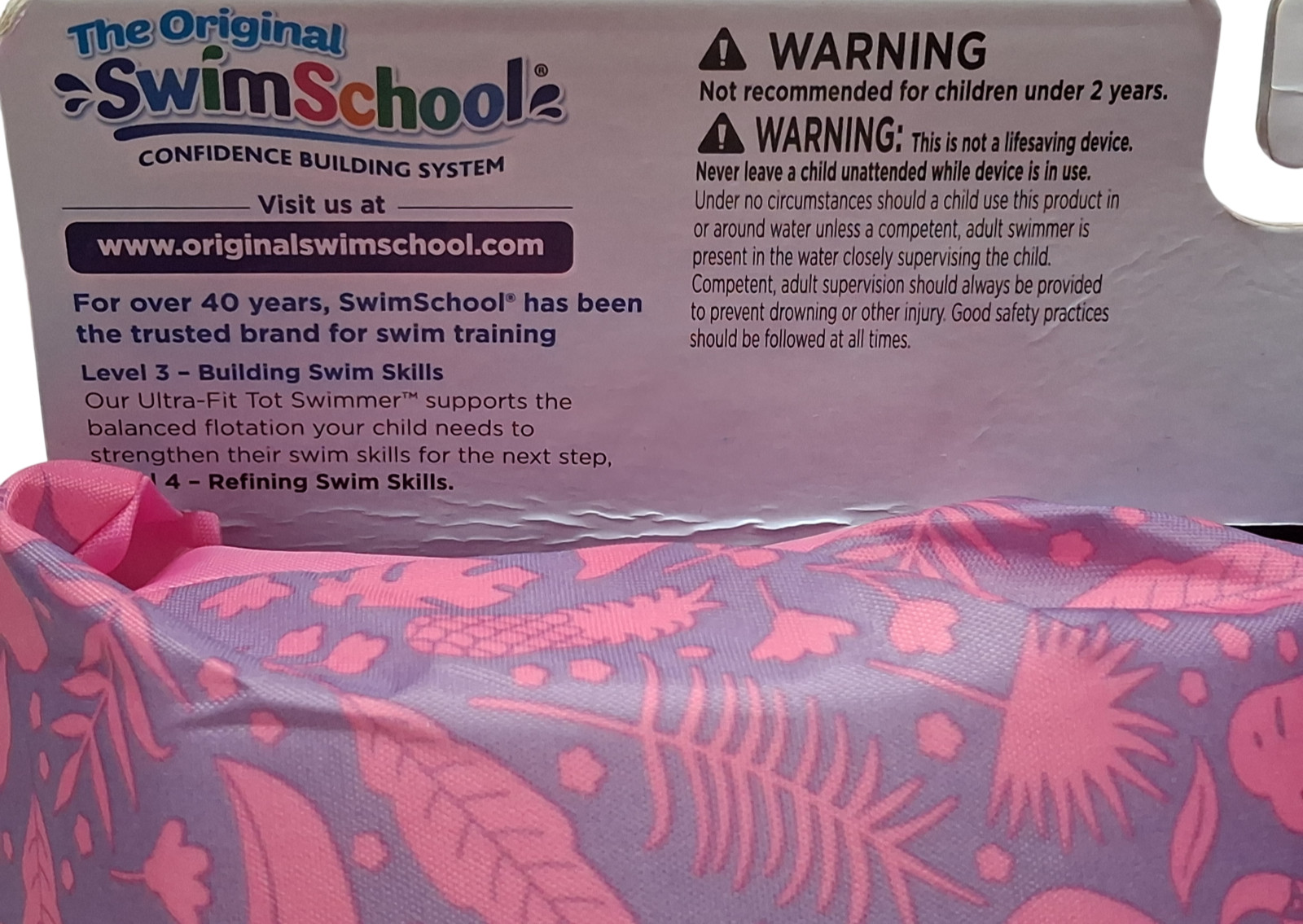 SwimSchool Ultra-Fit Tot Swimmer Float Level 3 Age 4-6 Years Pink 50LBS Max New