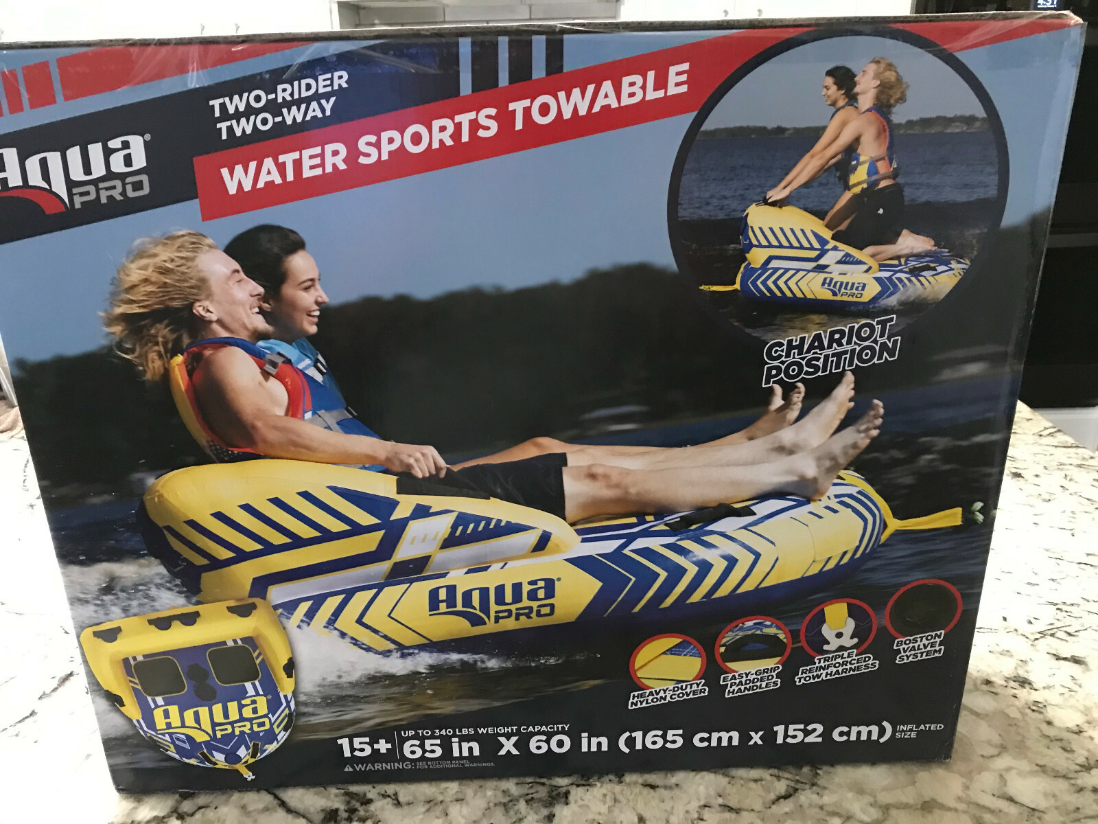New in Box Aqua Leisure Aqua Pro 65″ Two Rider Towable with Backrest Deck Tube
