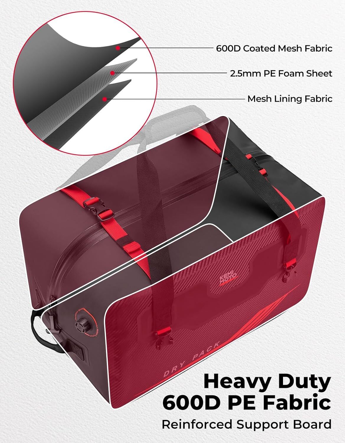 KEMIMOTO Waterproof Duffle Bag 45L Heavy Duty Marine Dry Bag Jet Ski Tail Bag
