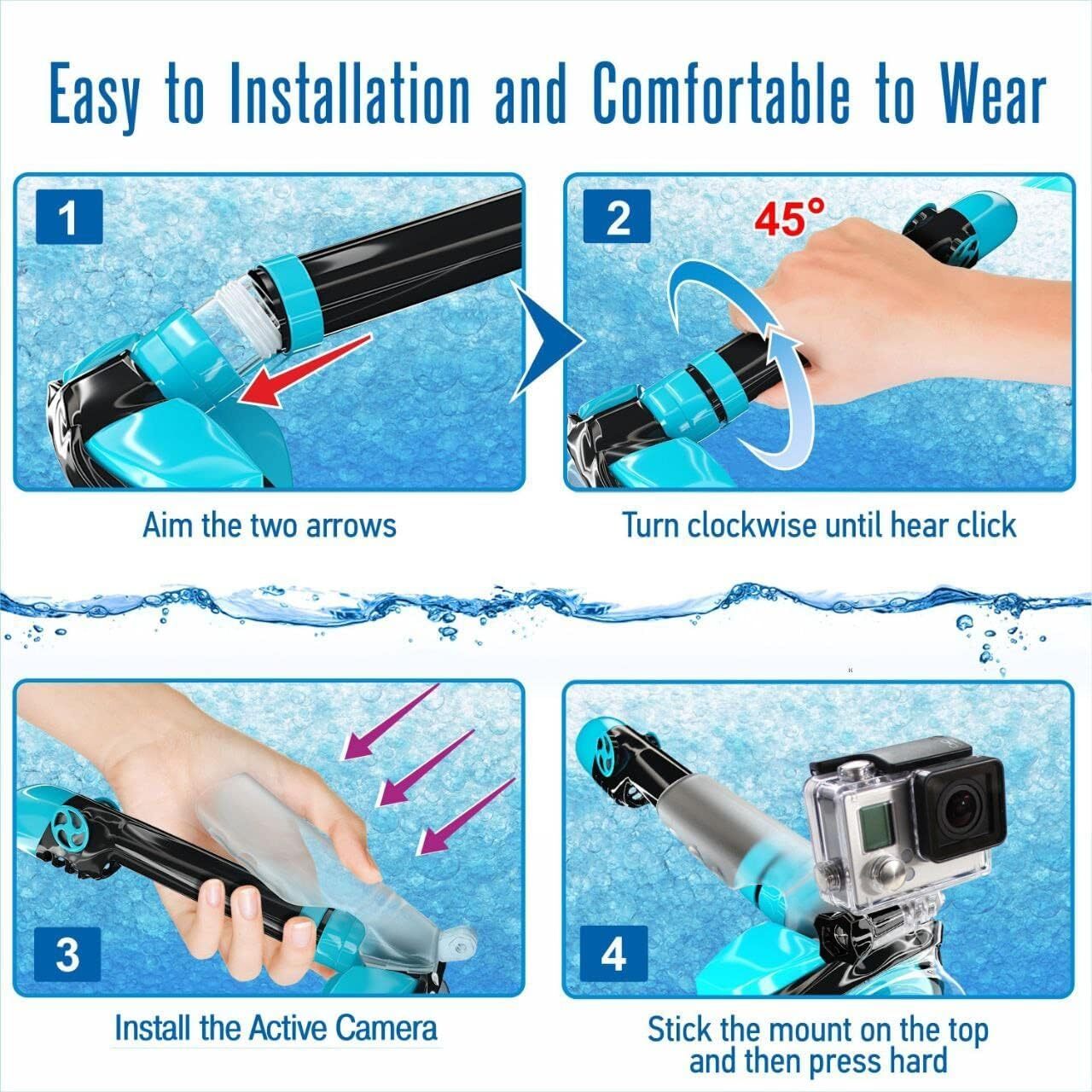 IClique Ocean LINE Full Face Snorkel Mask Flat – Diving Set 180 Panoramic View