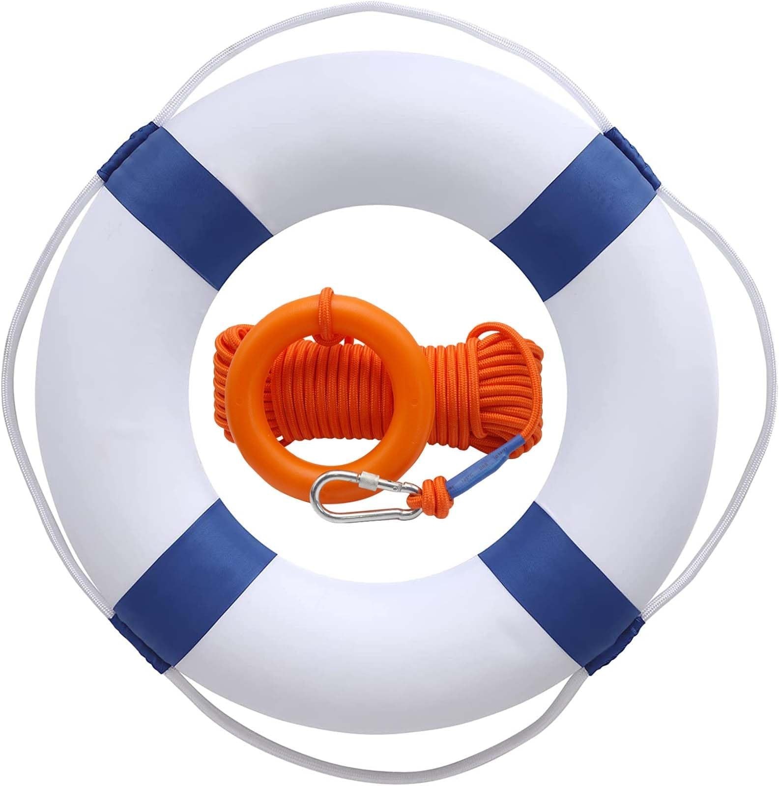 20″ Life Preserver Ring & 98.4FT Floating Lifesaving Rope, Pool Safety Buoy, Thr