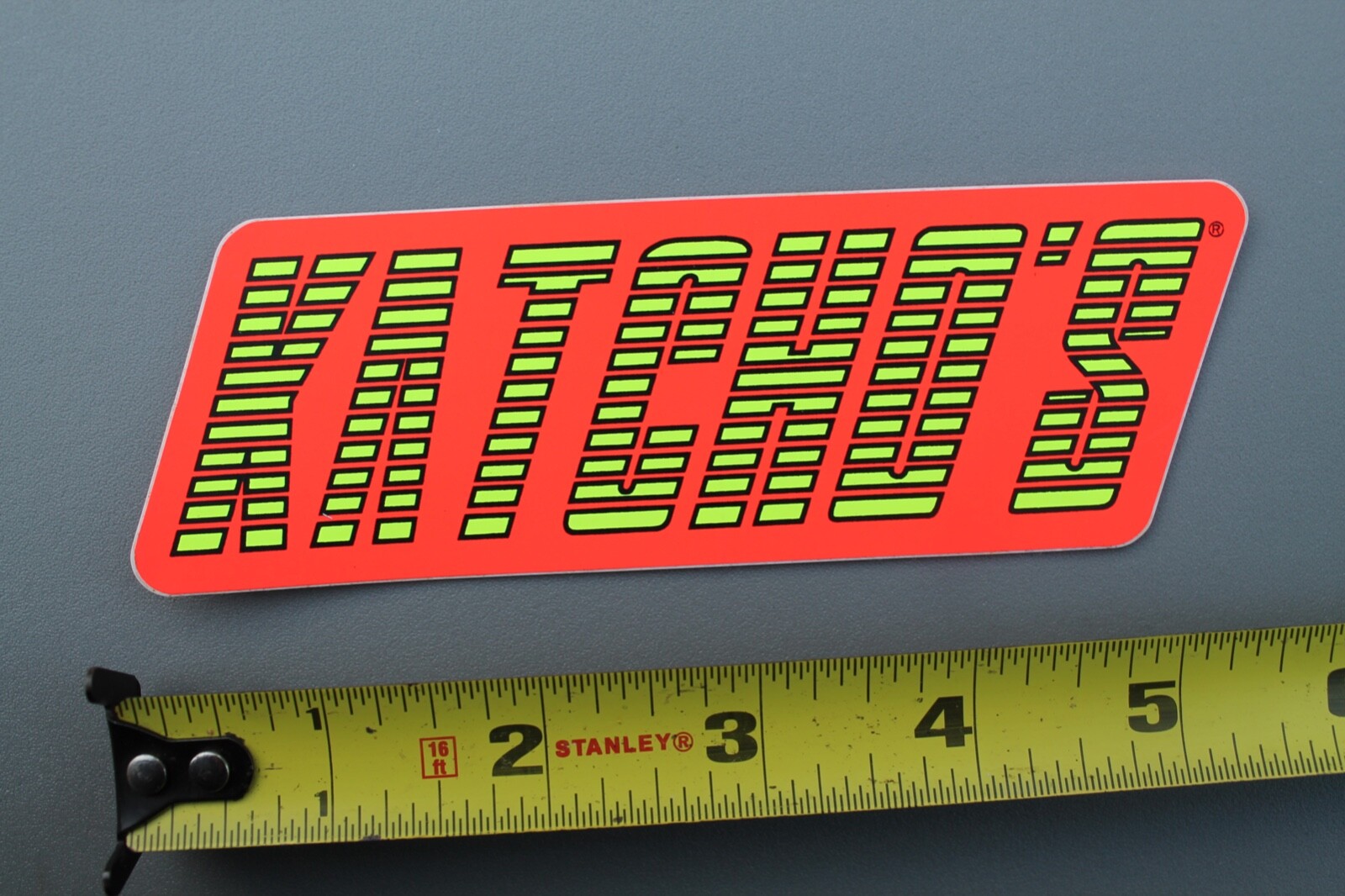 Katcho’s Surfboards Neon Orange Yellow Striped 80’s V56B Vintage Surfing STICKER