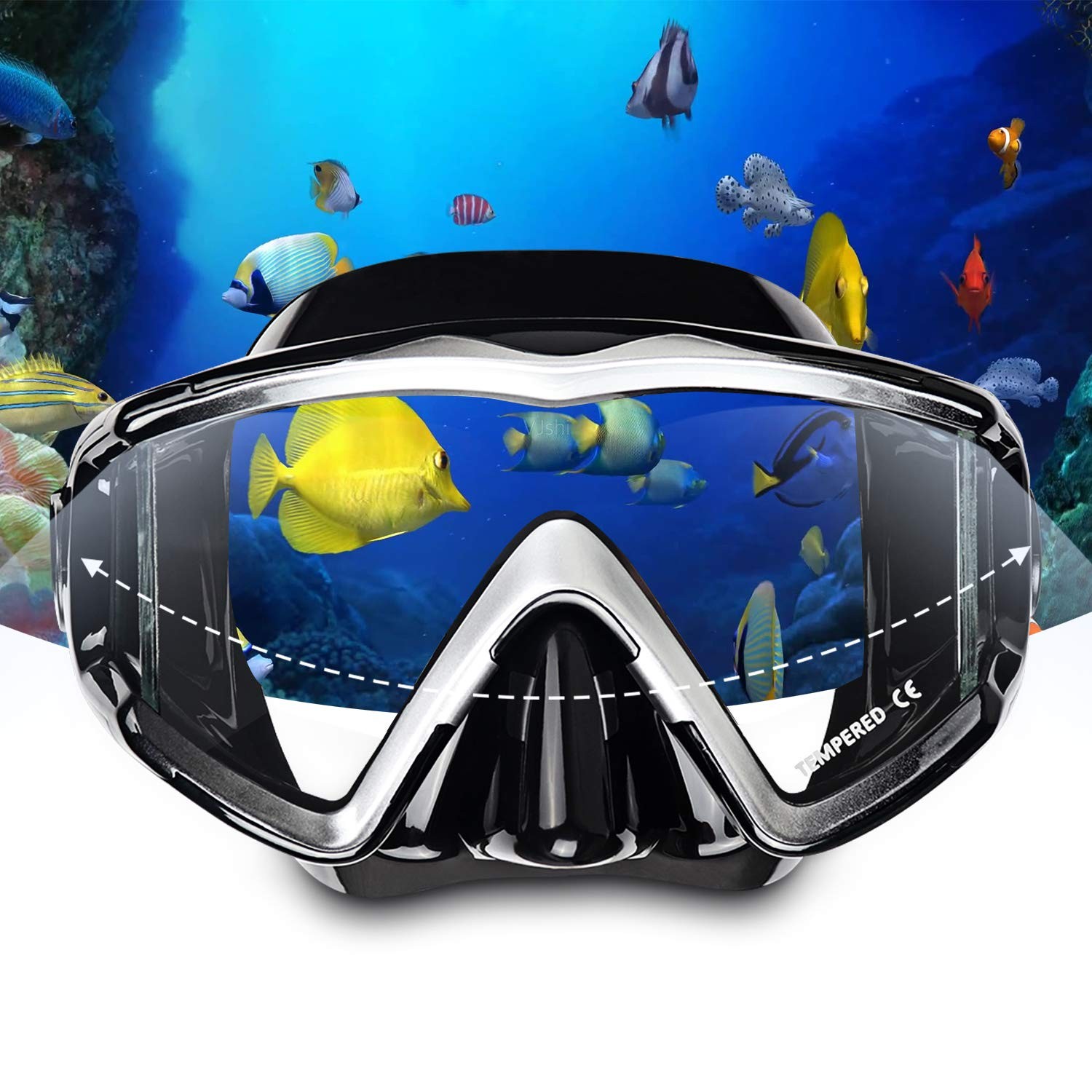 Scuba Diving Mask Tempered Glass Lens Swim Goggles Snorkeling Panoramic View