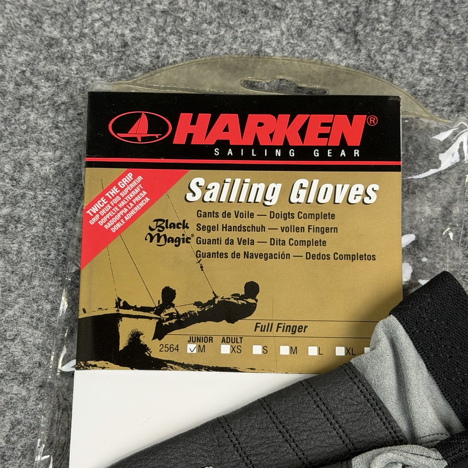 Harken Sailing Gloves Full Finger Black Magic Junior M 2564 Racing Grip NWT