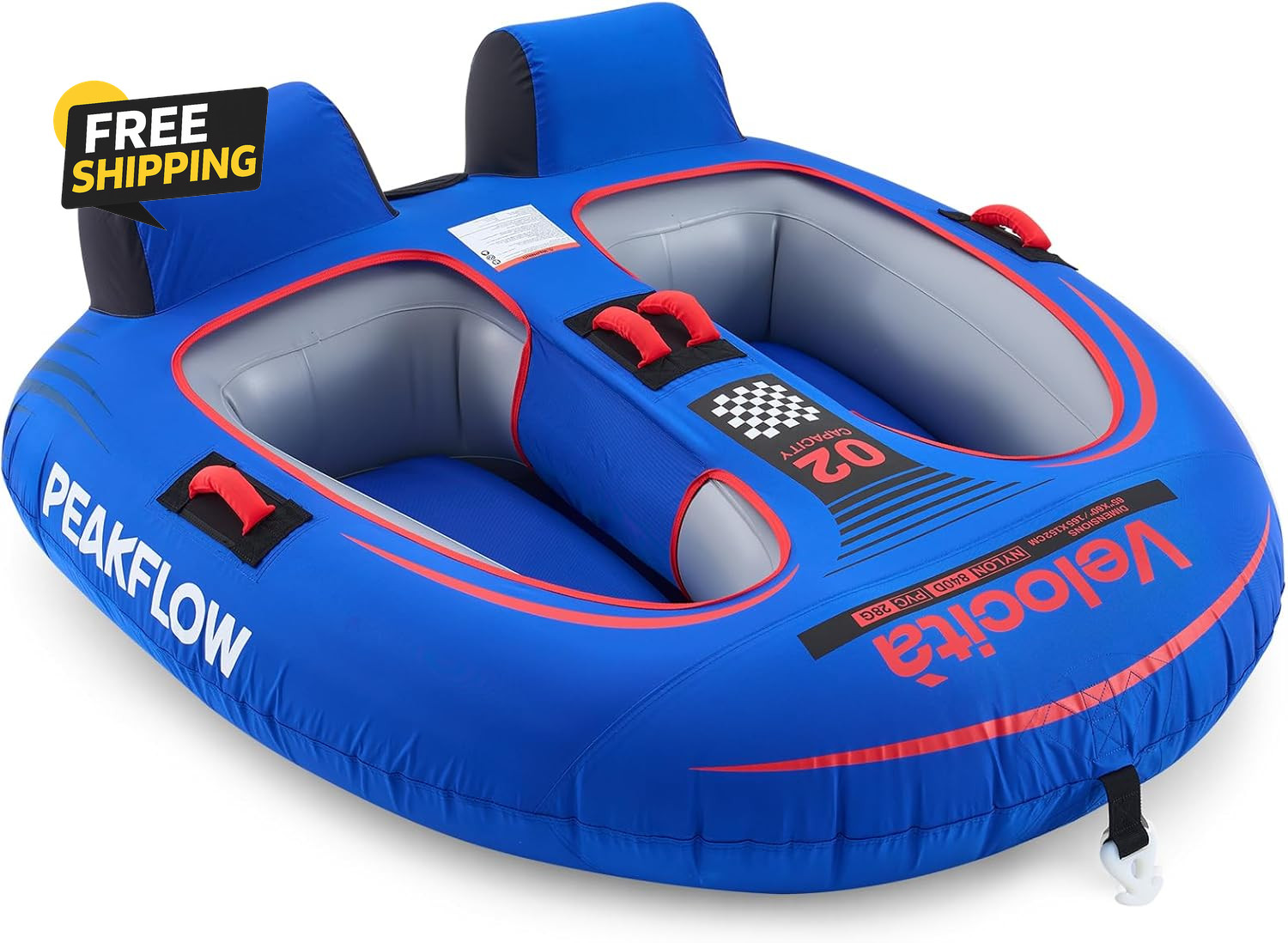 2 Person Towable Tube Boat Inflatable Towable Water Tube Lake Ocean 65x60in