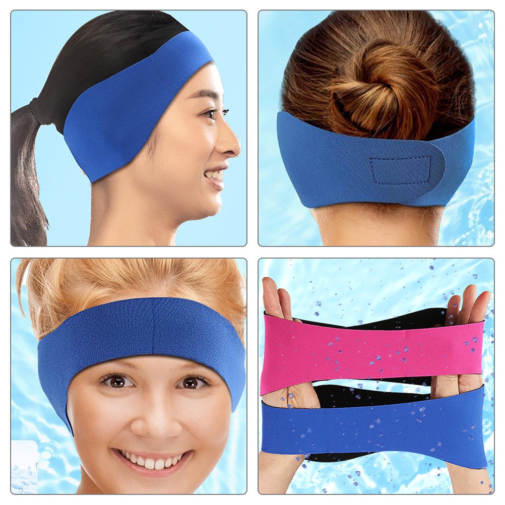 2Pcs Reusable Swim Ear Headbands with Hook and Loop for Bathing and Swimming